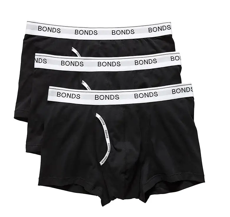 3 x Bonds Guyfront Trunk Mens Underwear Undies Black/White