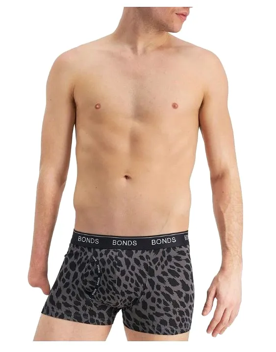 3 x Mens Bonds Guyfront Trunks Underwear Grey Leopard Print