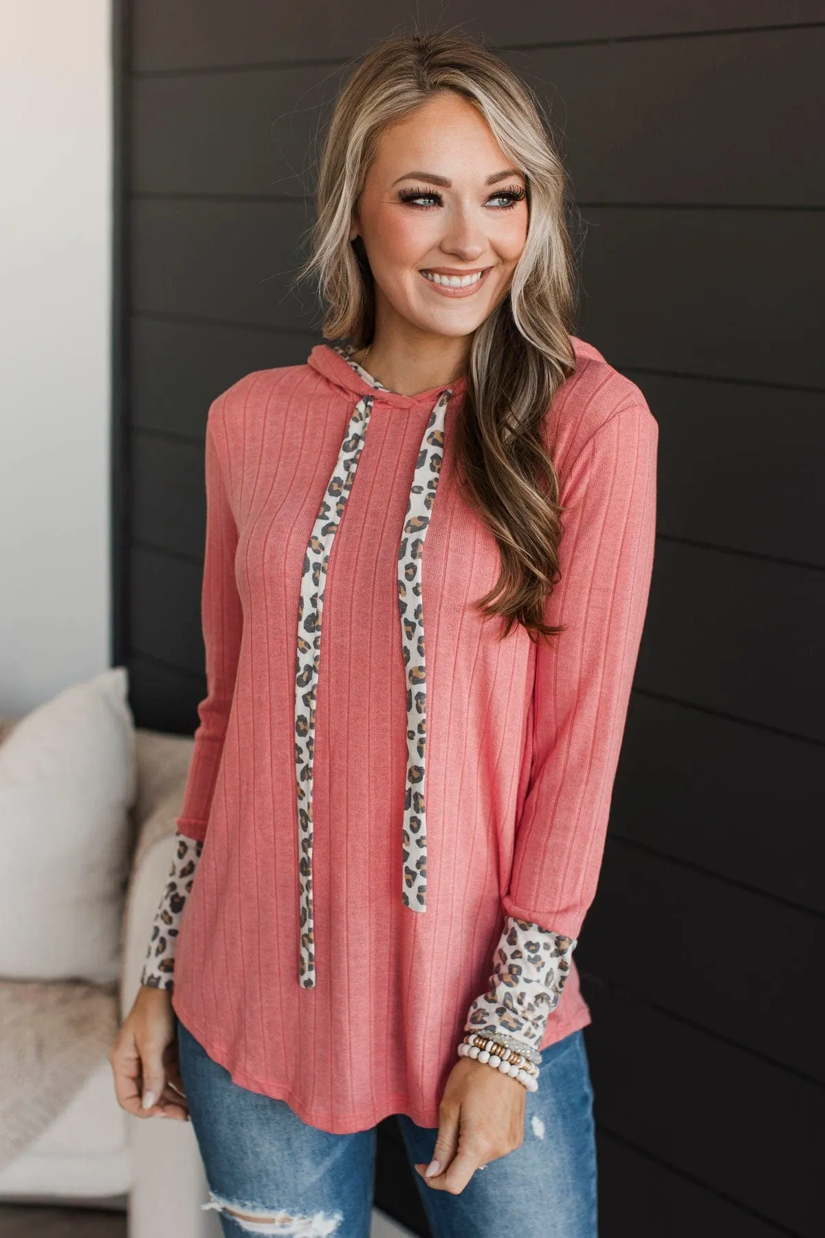 All Smiles Lightweight Knit Hoodie- Pink