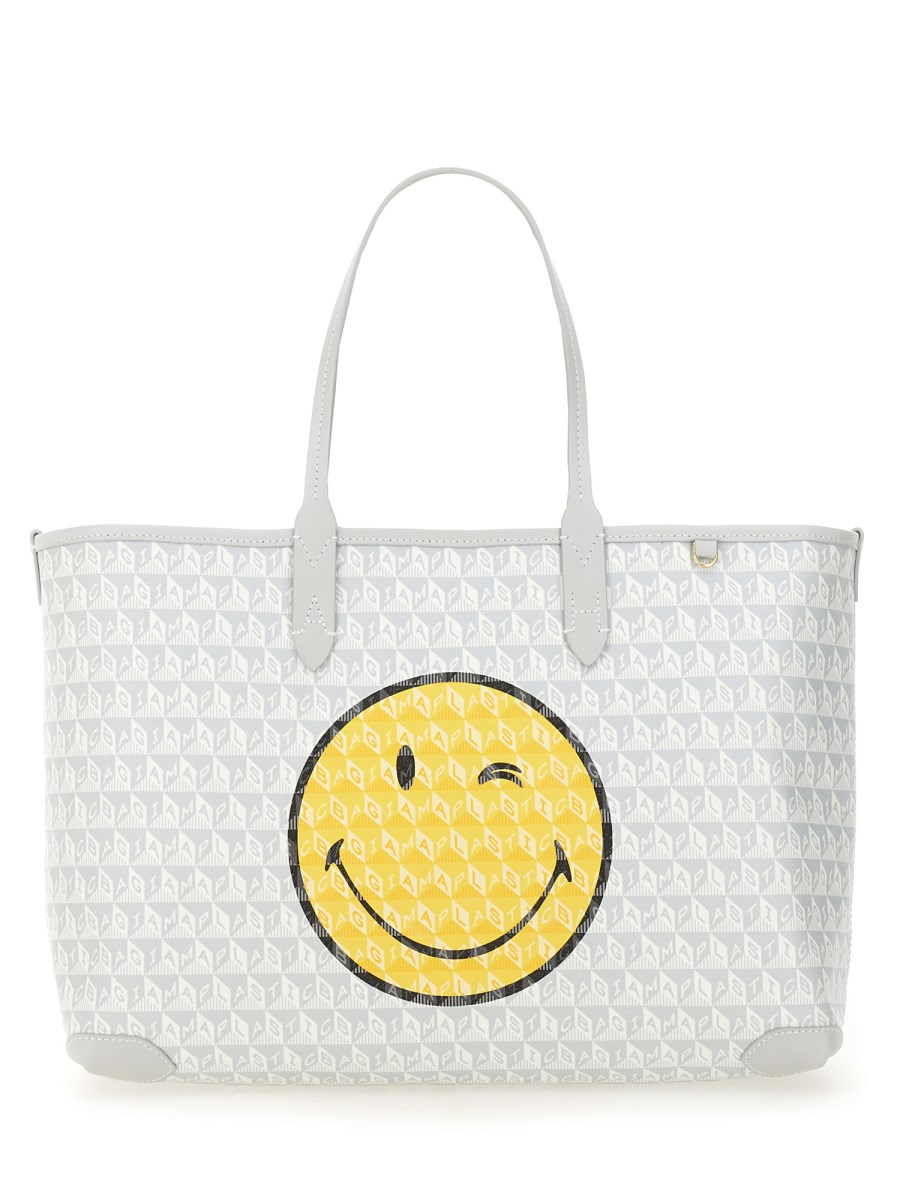 ANYA HINDMARCH    ZIPPERED I AM A PLASTIC BAG WINK SMALL TOTE BAG