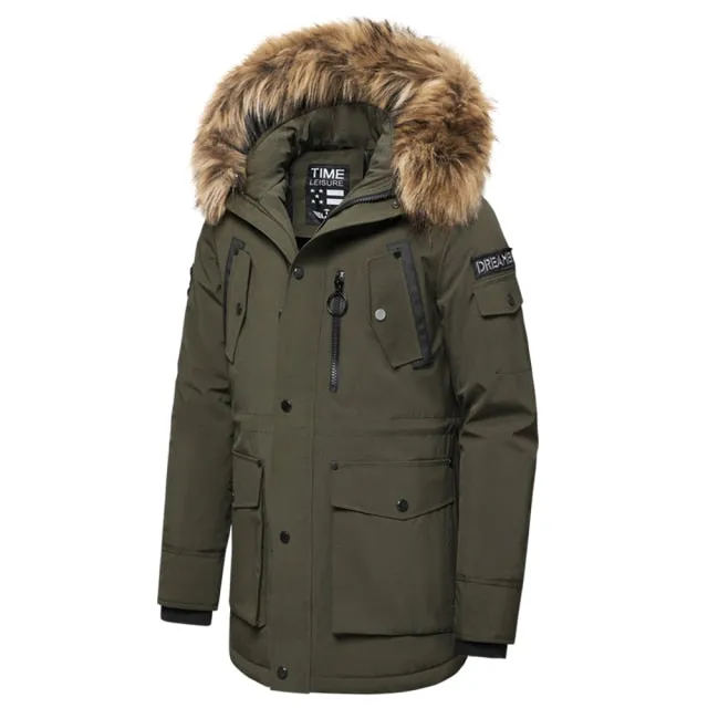 Ashore Shop Men's Long Fur Collar Hooded Waterproof Parka