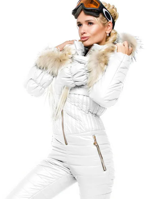 Ashore Shop Women's Ski Jump Suit Windproof and Hooded with Fur