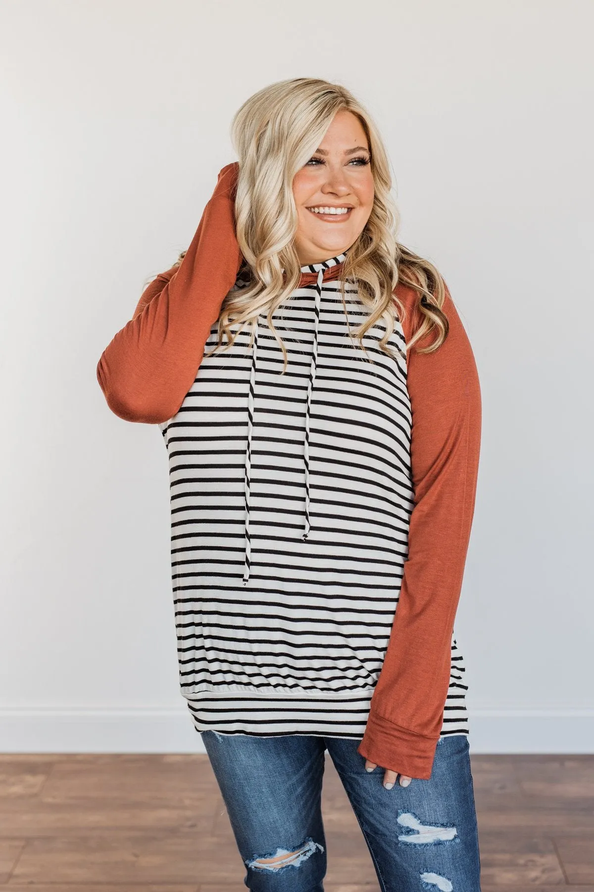 Autumn Wishes Striped Hoodie- Rust & White