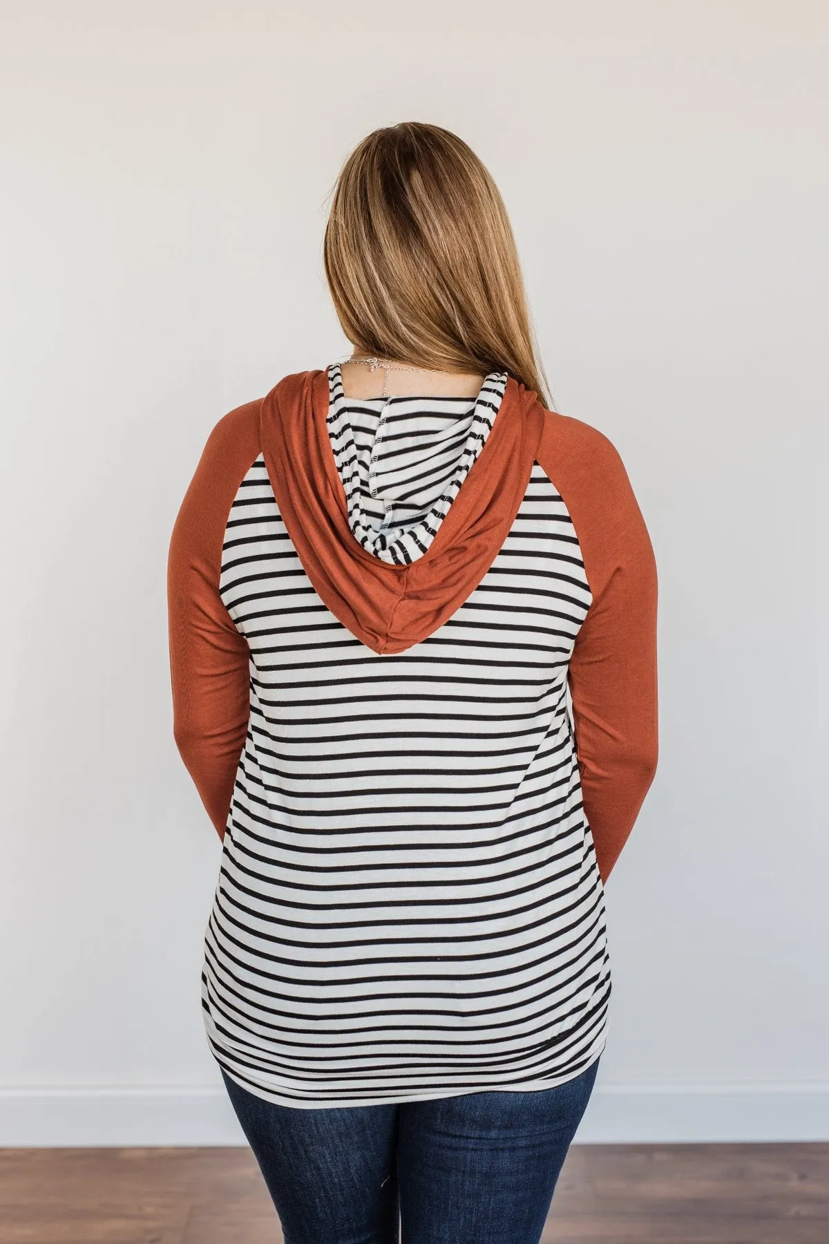 Autumn Wishes Striped Hoodie- Rust & White