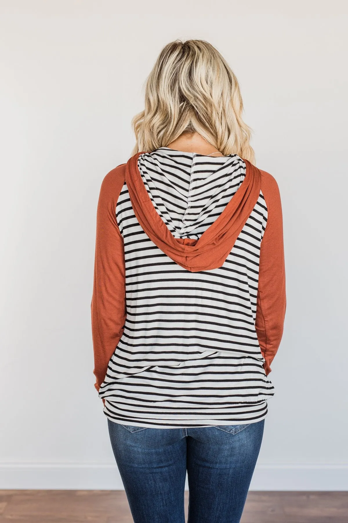 Autumn Wishes Striped Hoodie- Rust & White