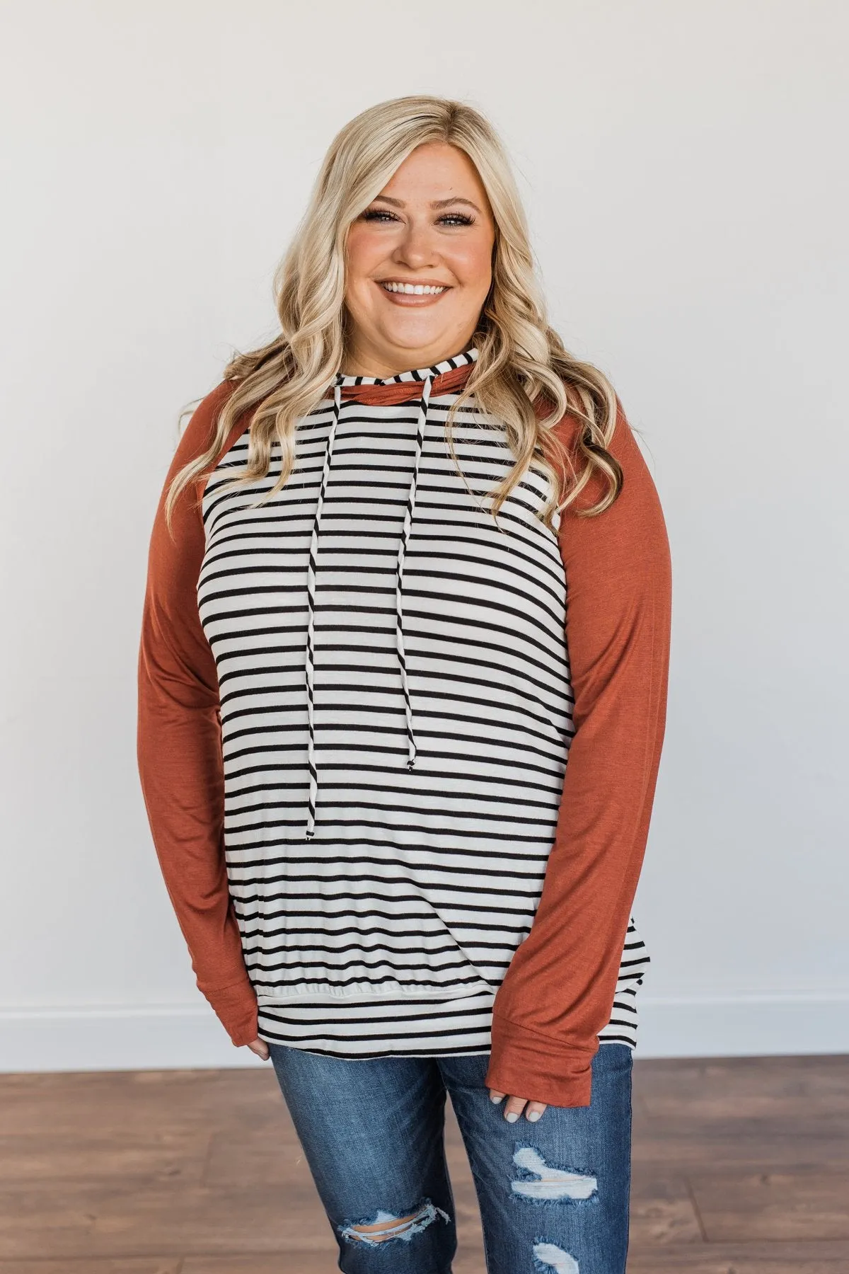 Autumn Wishes Striped Hoodie- Rust & White