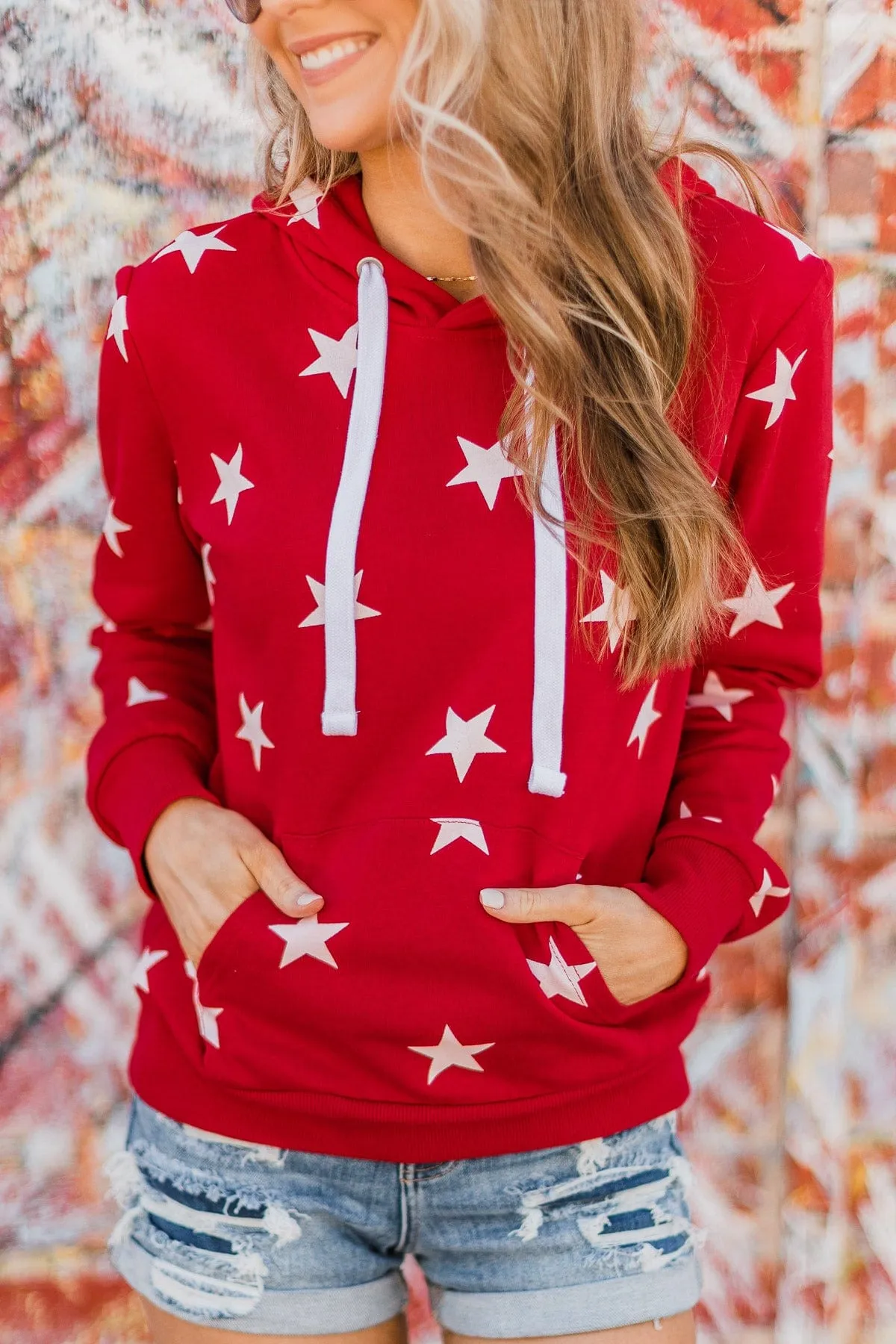 Be A Star Drawstring Hoodie- Red