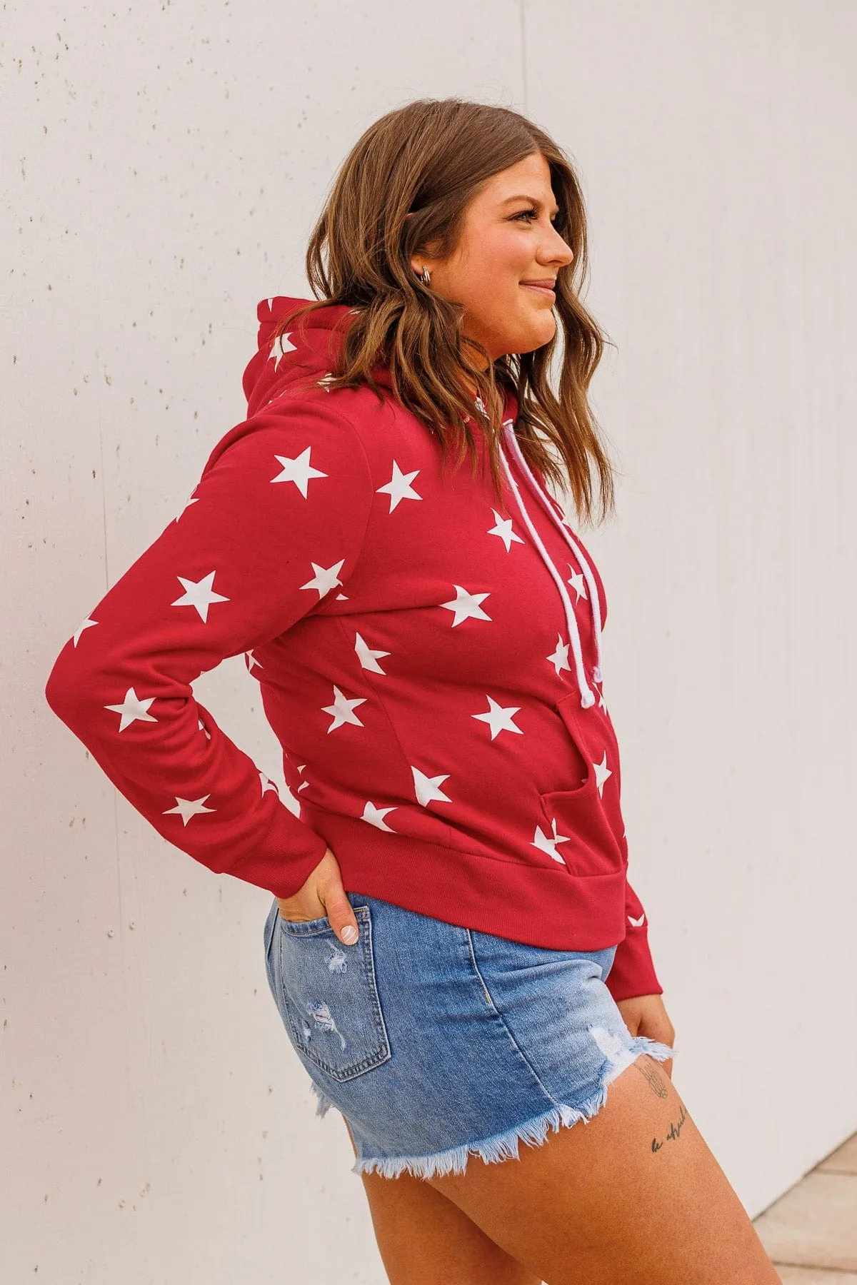 Be A Star Drawstring Hoodie- Red