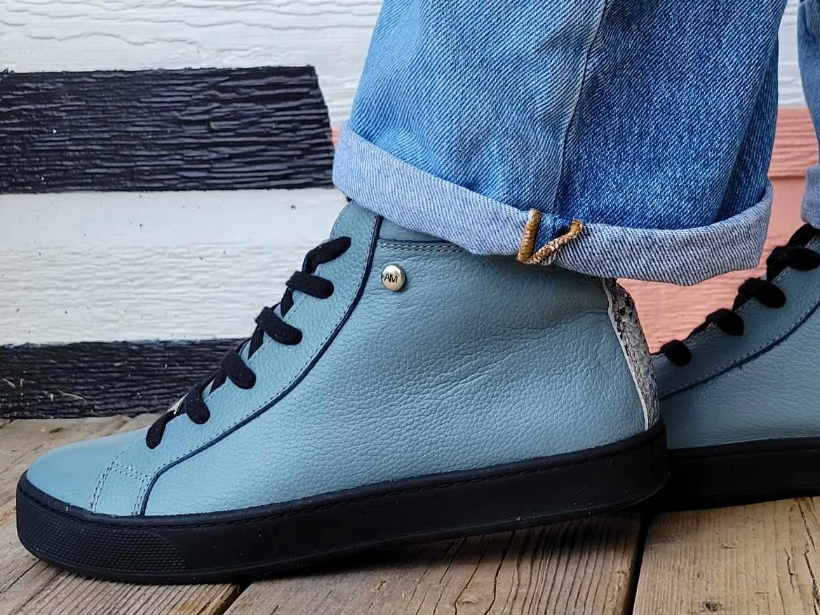 Blue Leather high top sneaker