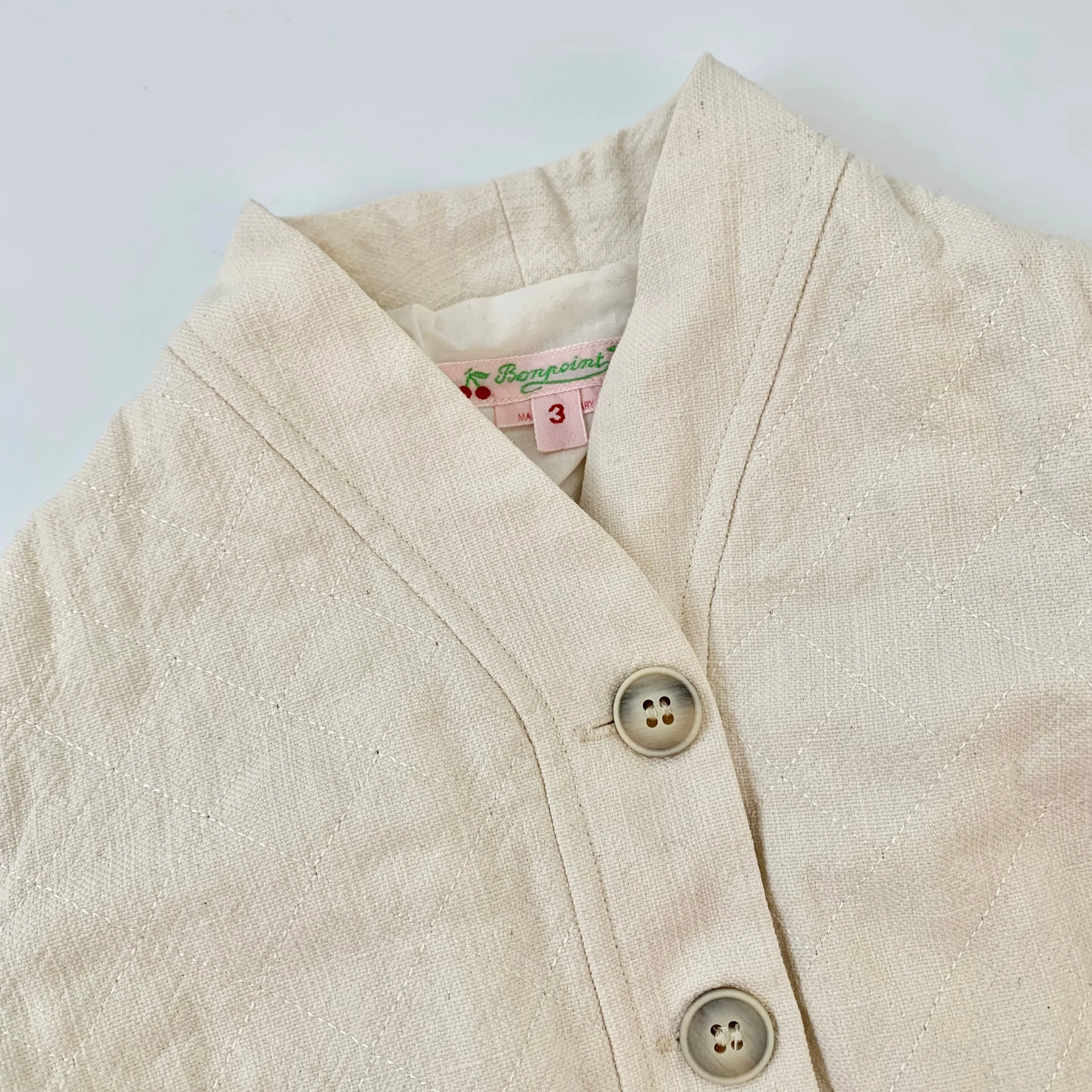 Bonpoint Cream Collarless Jacket: 3 Years