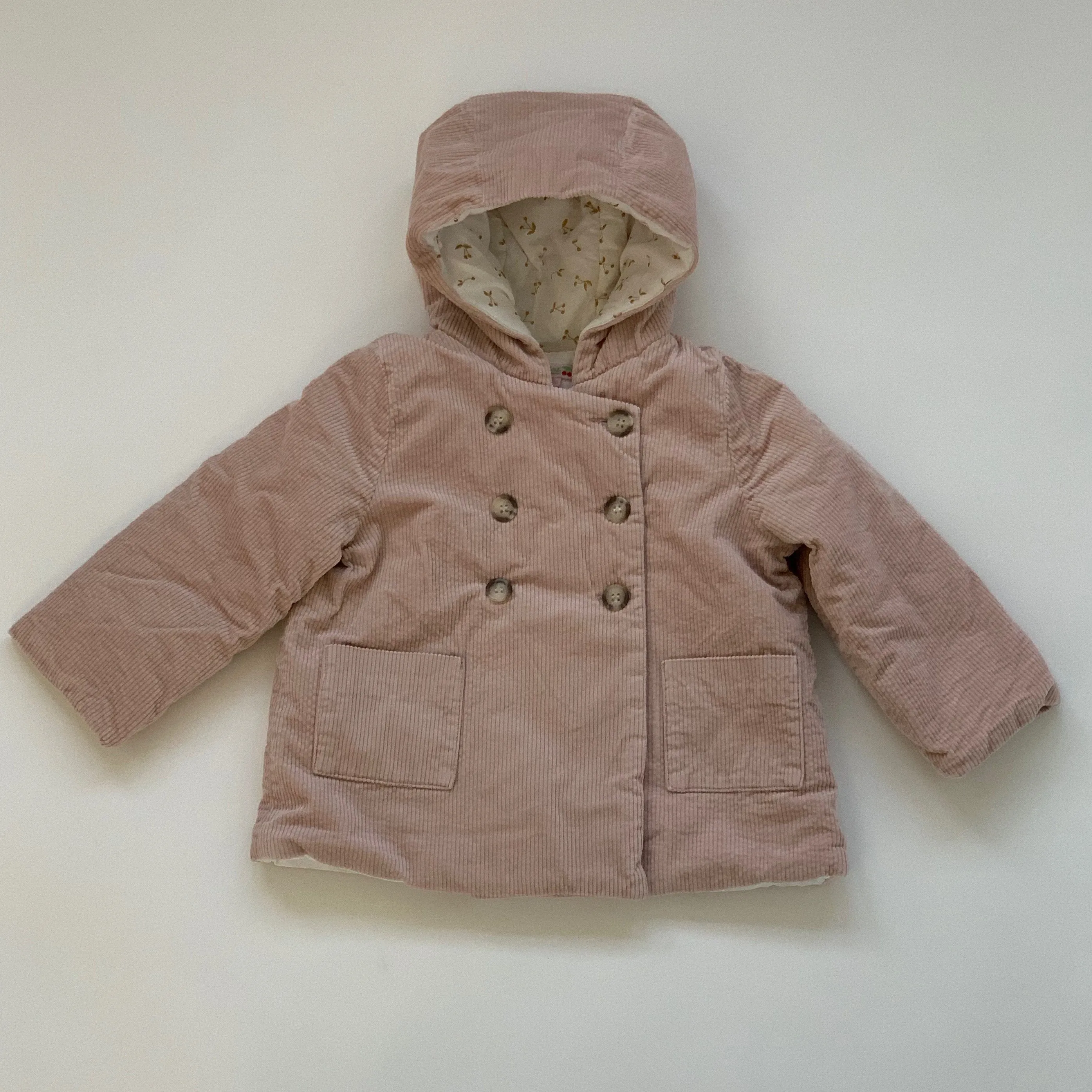 Bonpoint Dusty Pink Cord Jacket With Cherry Print Lining: 3 Years