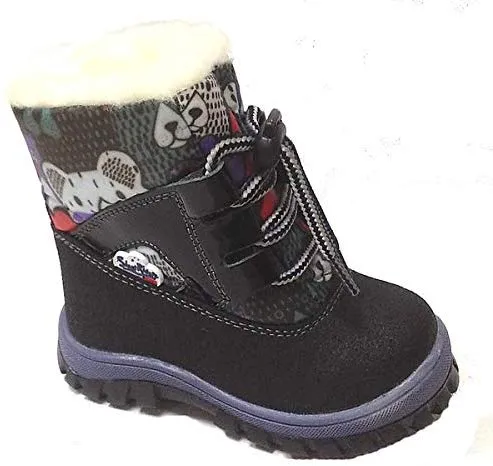 Boots 13-651/652 Black/Brown Autumn Winter Cold Weather Outdoor Shoes for Boys and Girls - Genuine Leather - Natural Wool - Slip