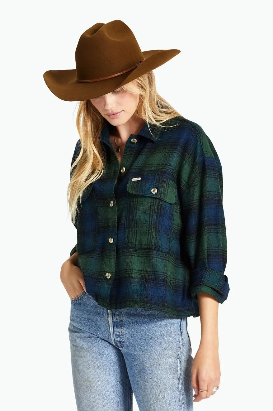 Bowery Women's L/S Flannel - Pine Needle/Deep Sea