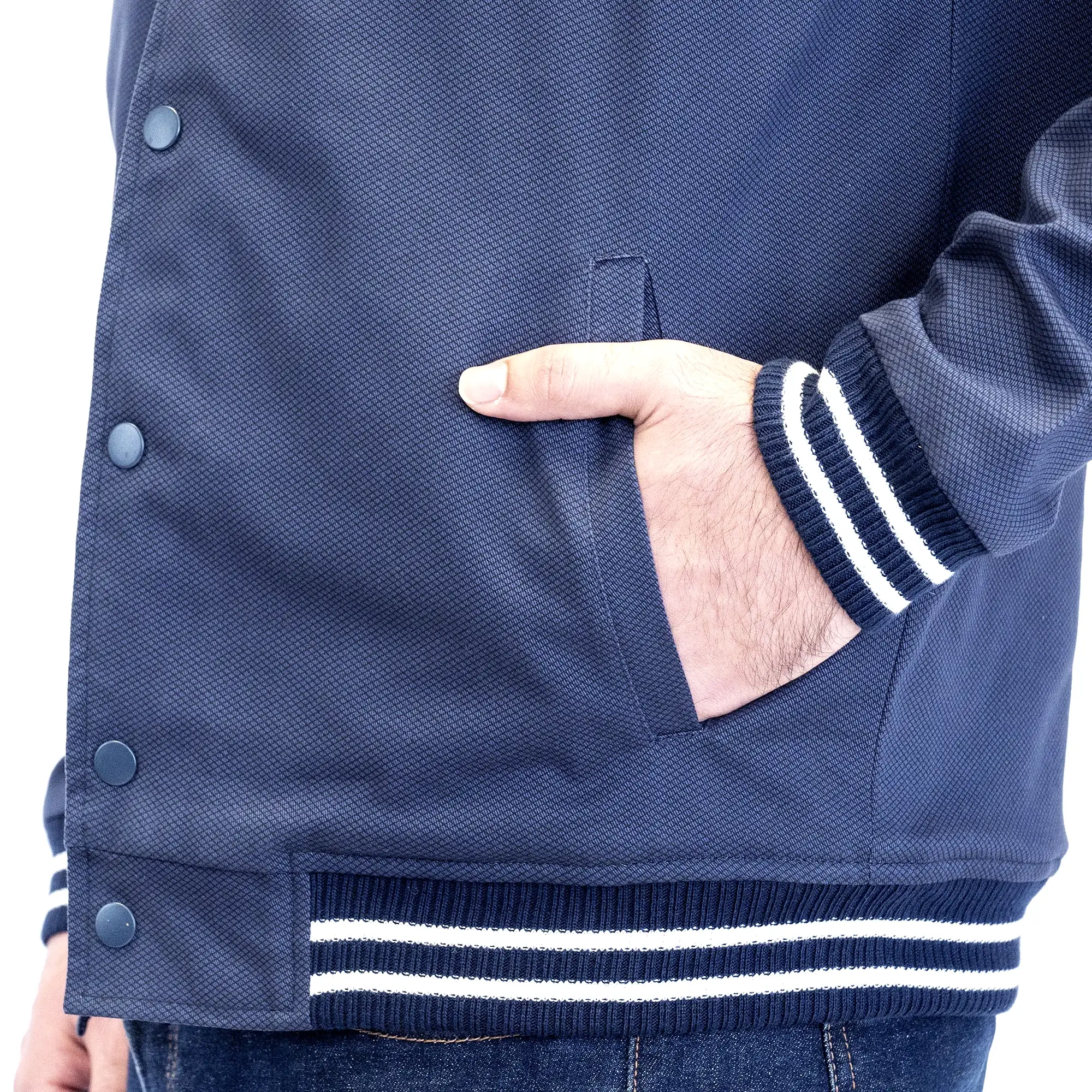 Buttoned Navy Varsity Jacket