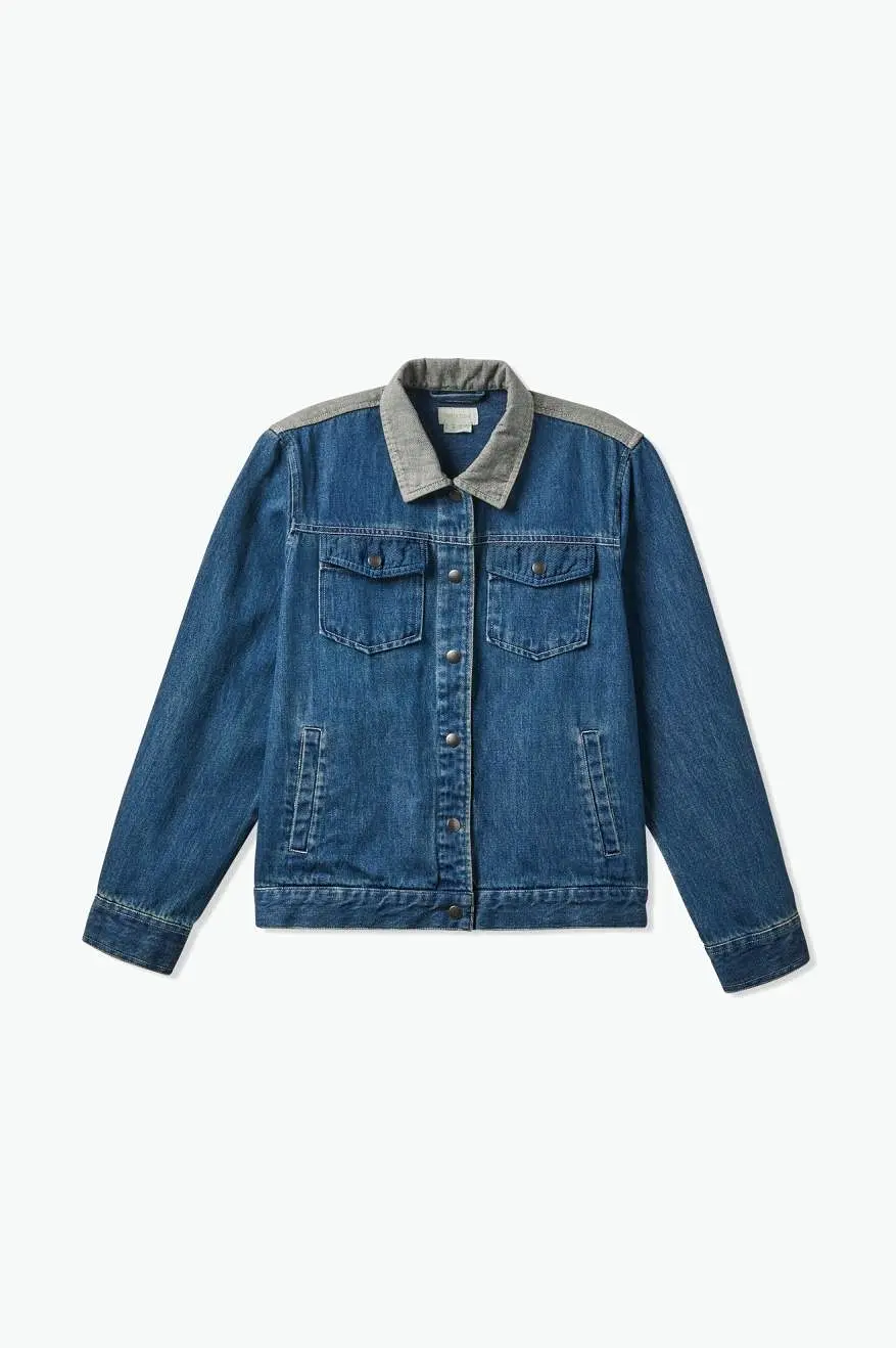 Cable Womens Embroidered Jacket - Two Tone Indigo