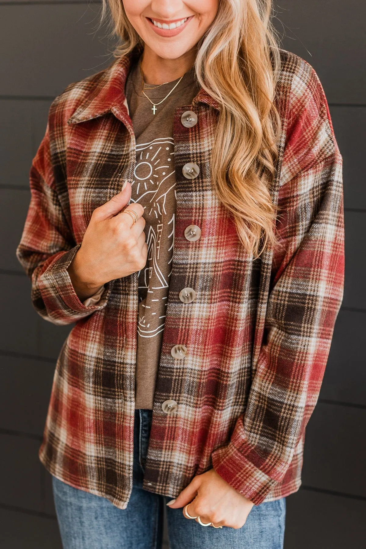 Campfire Nights Plaid Jacket- Red & Brown