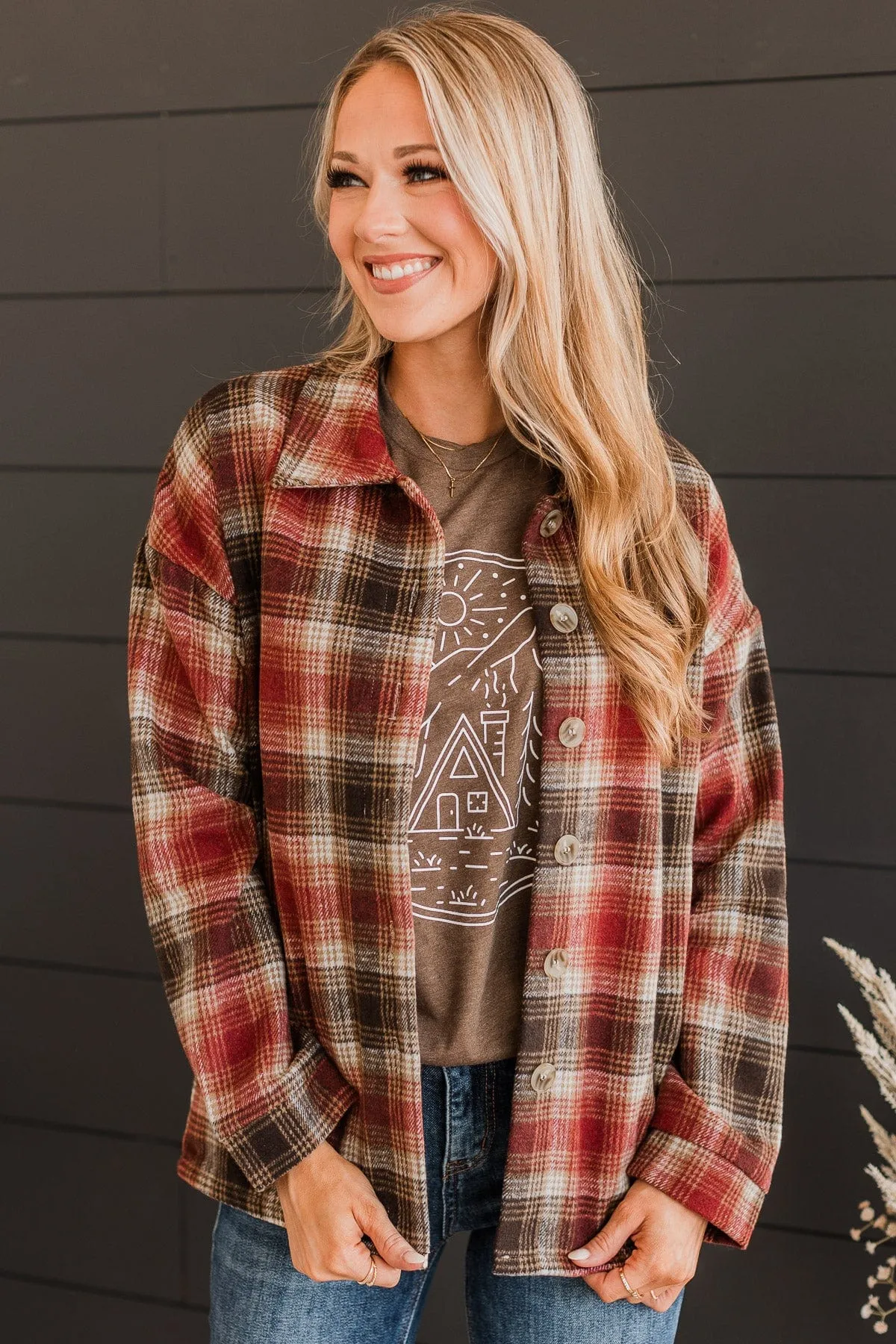 Campfire Nights Plaid Jacket- Red & Brown