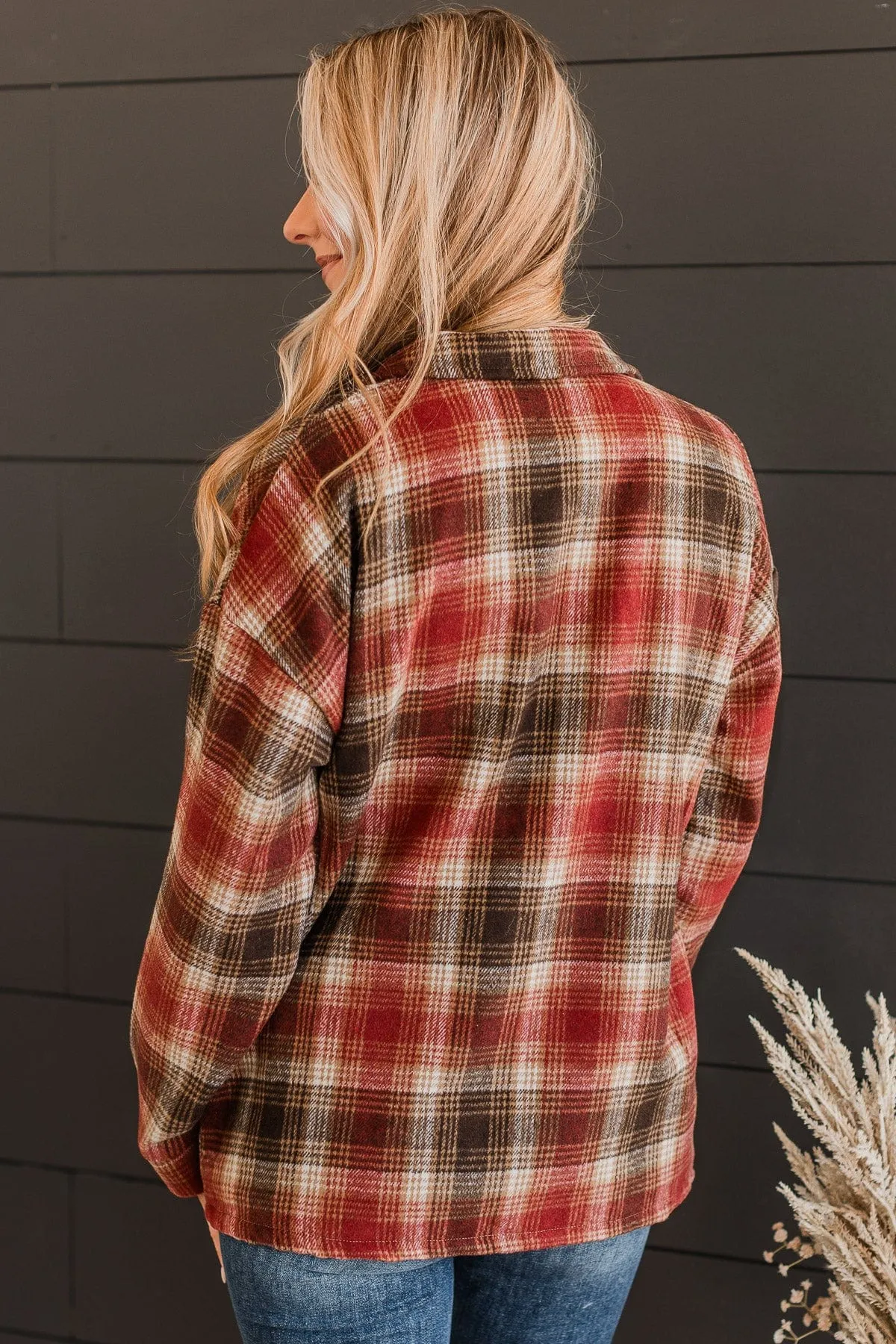 Campfire Nights Plaid Jacket- Red & Brown