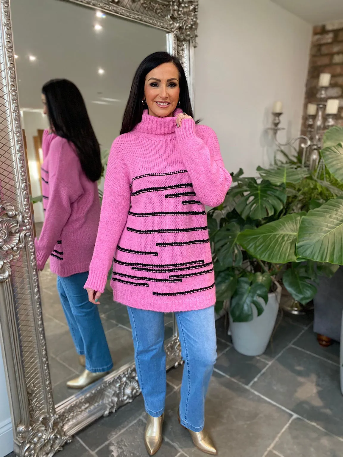 Candy Pink Stripe Patterned Jumper Dina