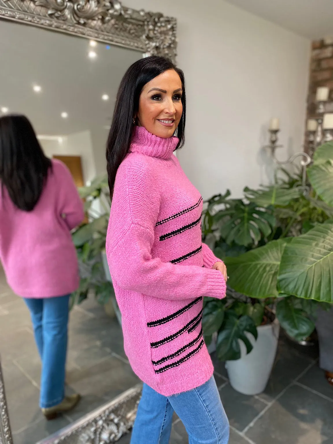 Candy Pink Stripe Patterned Jumper Dina