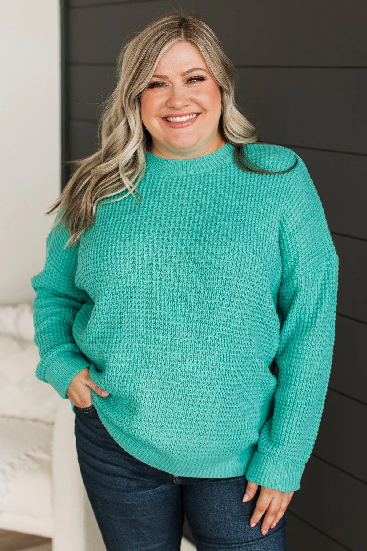 Captivating In Color Knit Sweater- Dark Mint