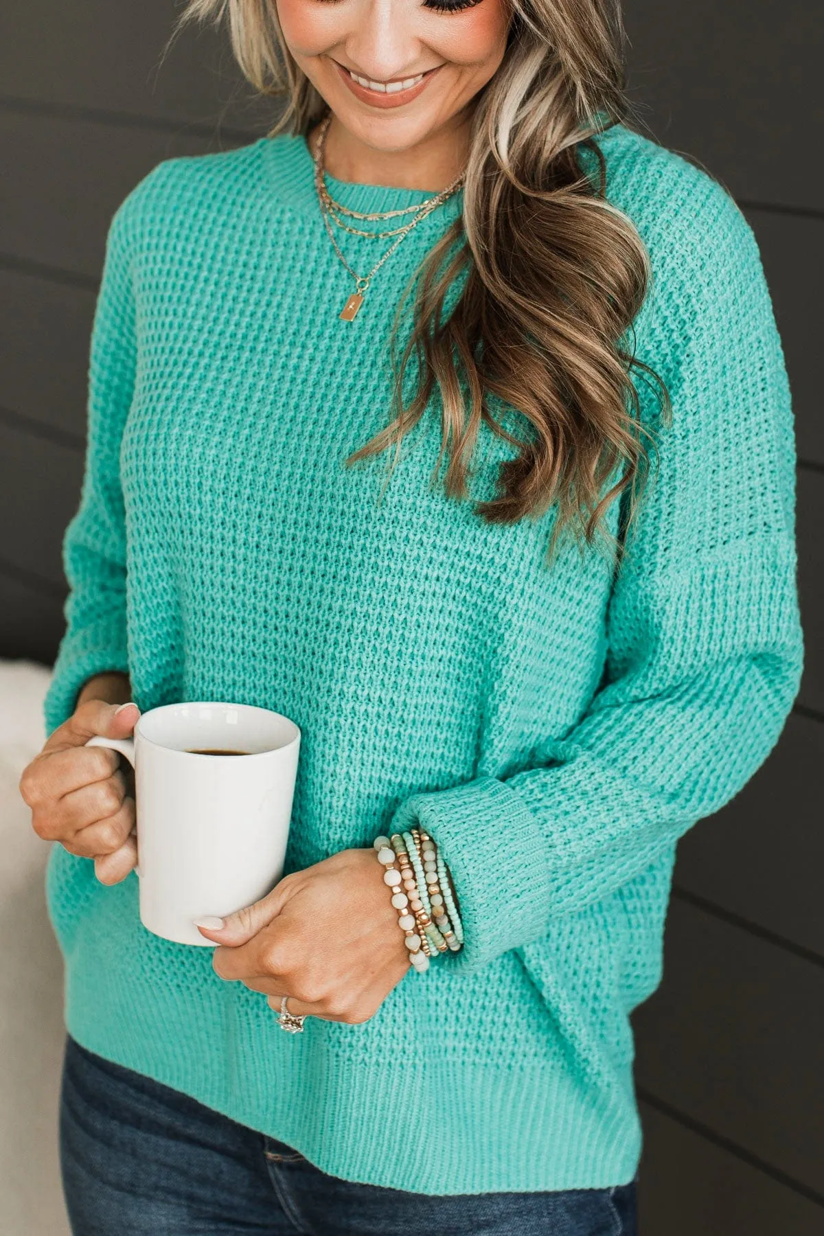 Captivating In Color Knit Sweater- Dark Mint