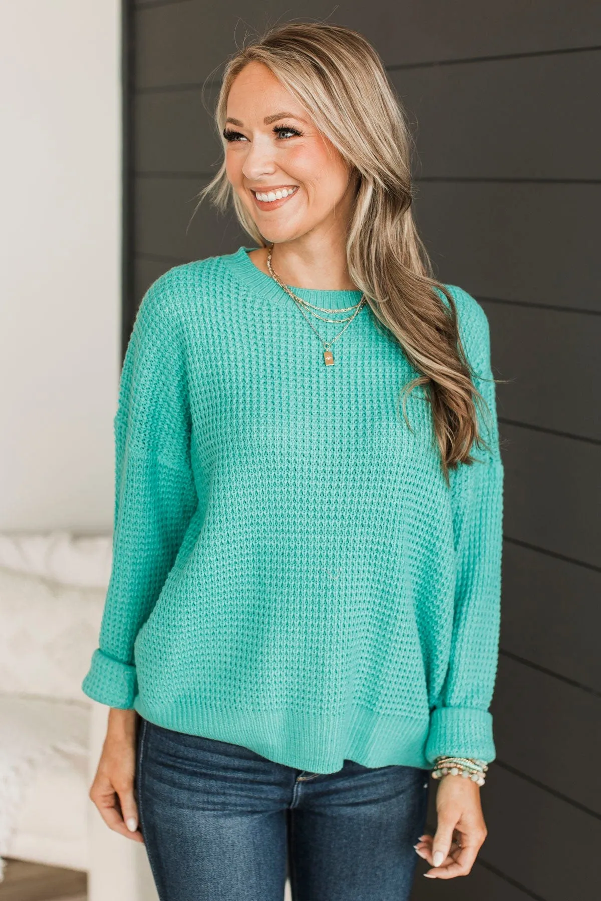 Captivating In Color Knit Sweater- Dark Mint