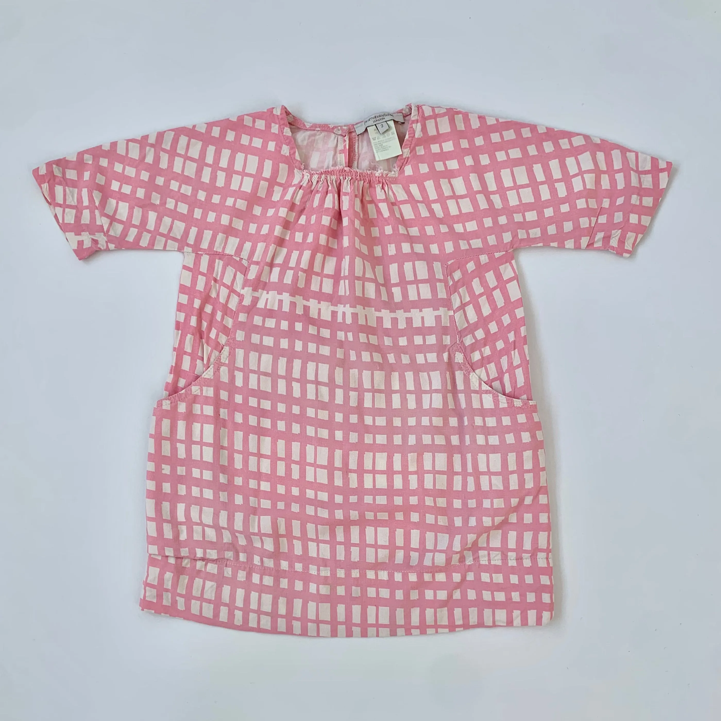 Caramel Pink And White Geometric Check Dress: 2 Years