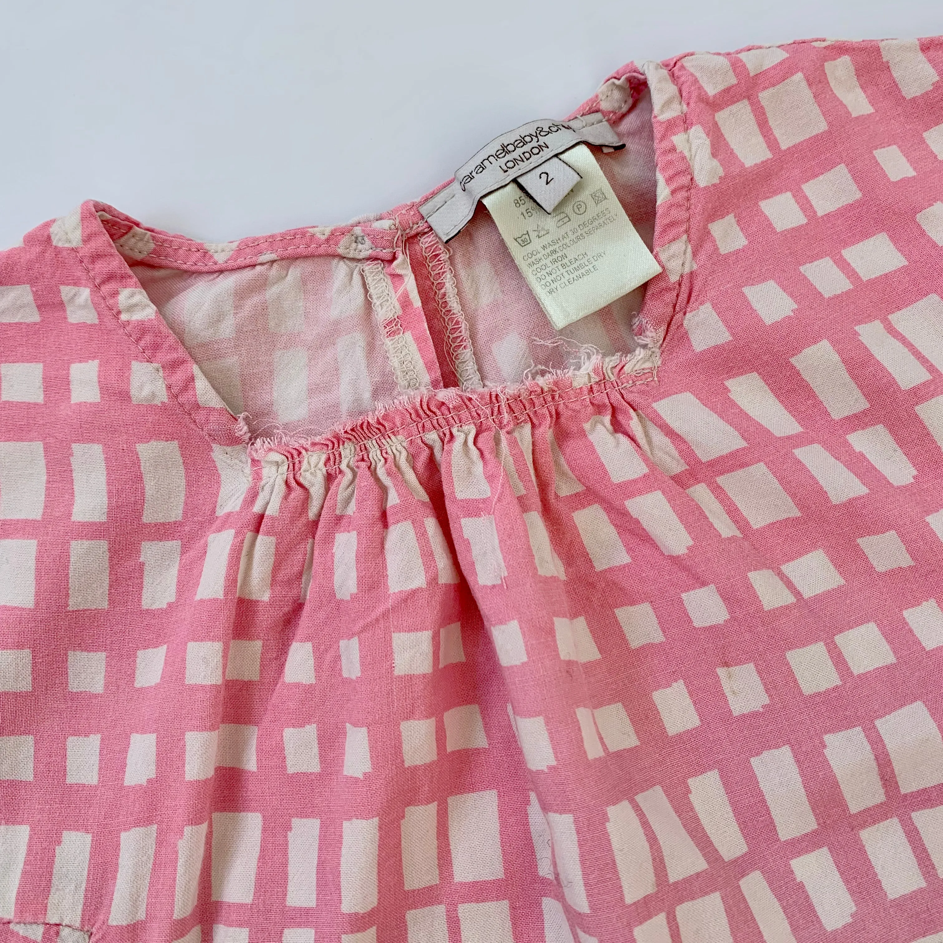 Caramel Pink And White Geometric Check Dress: 2 Years