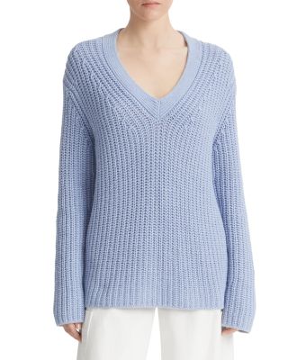 Chunky Shaker Stitch V Neck Sweater