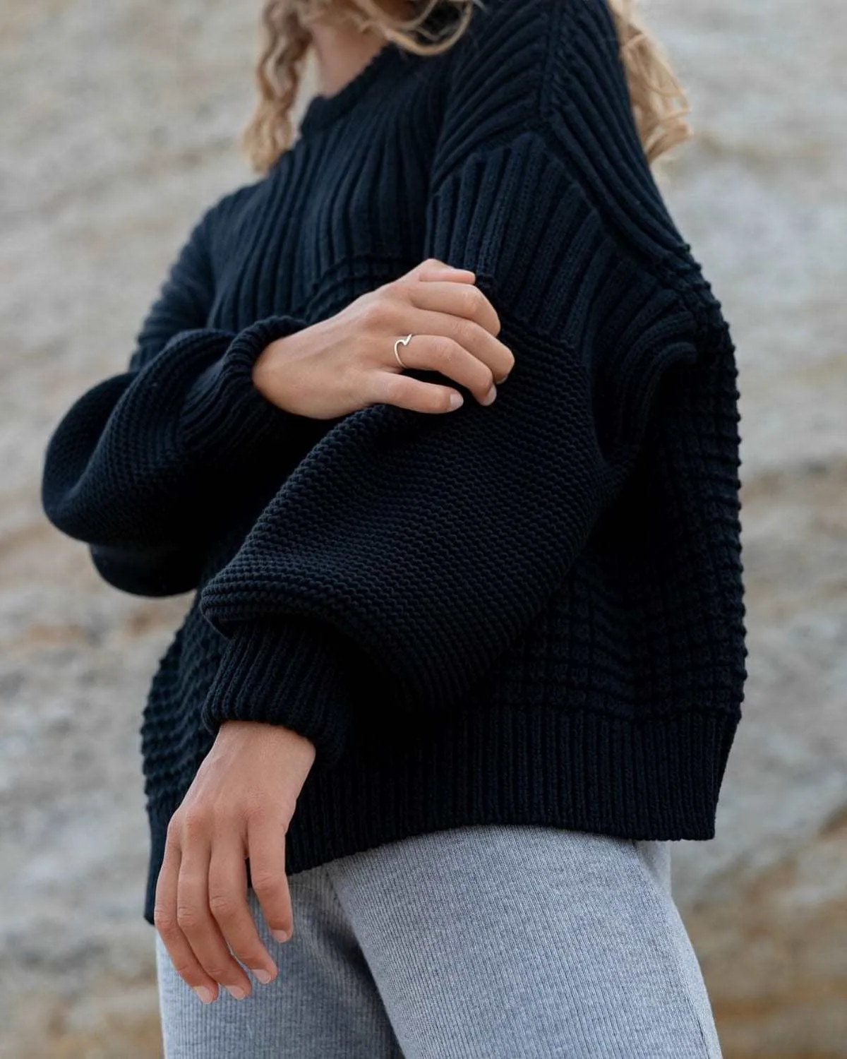 Delia Cotton Sweater - Black