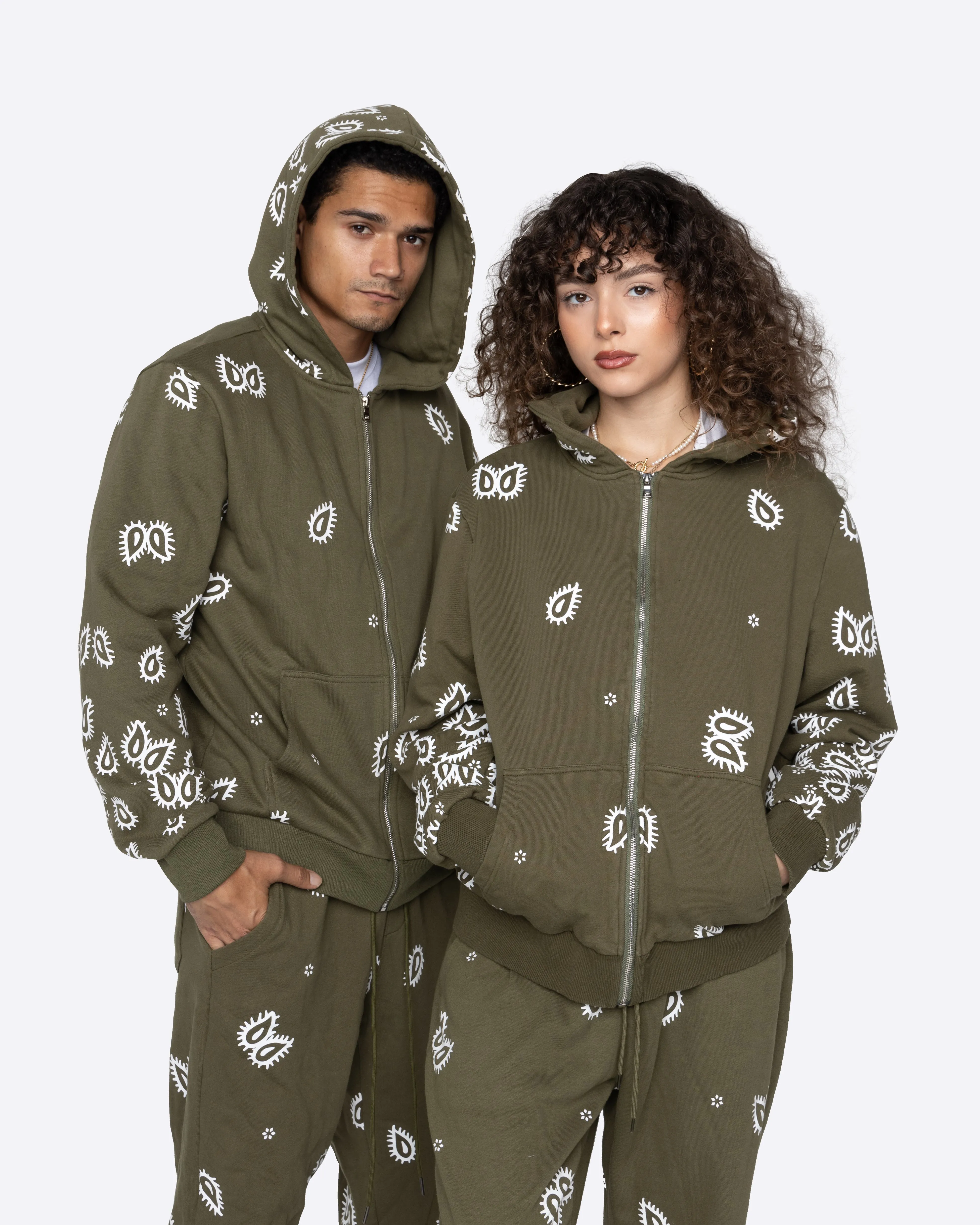 EPTM AMOEBA PRINT ZIP HOODIE-OLIVE