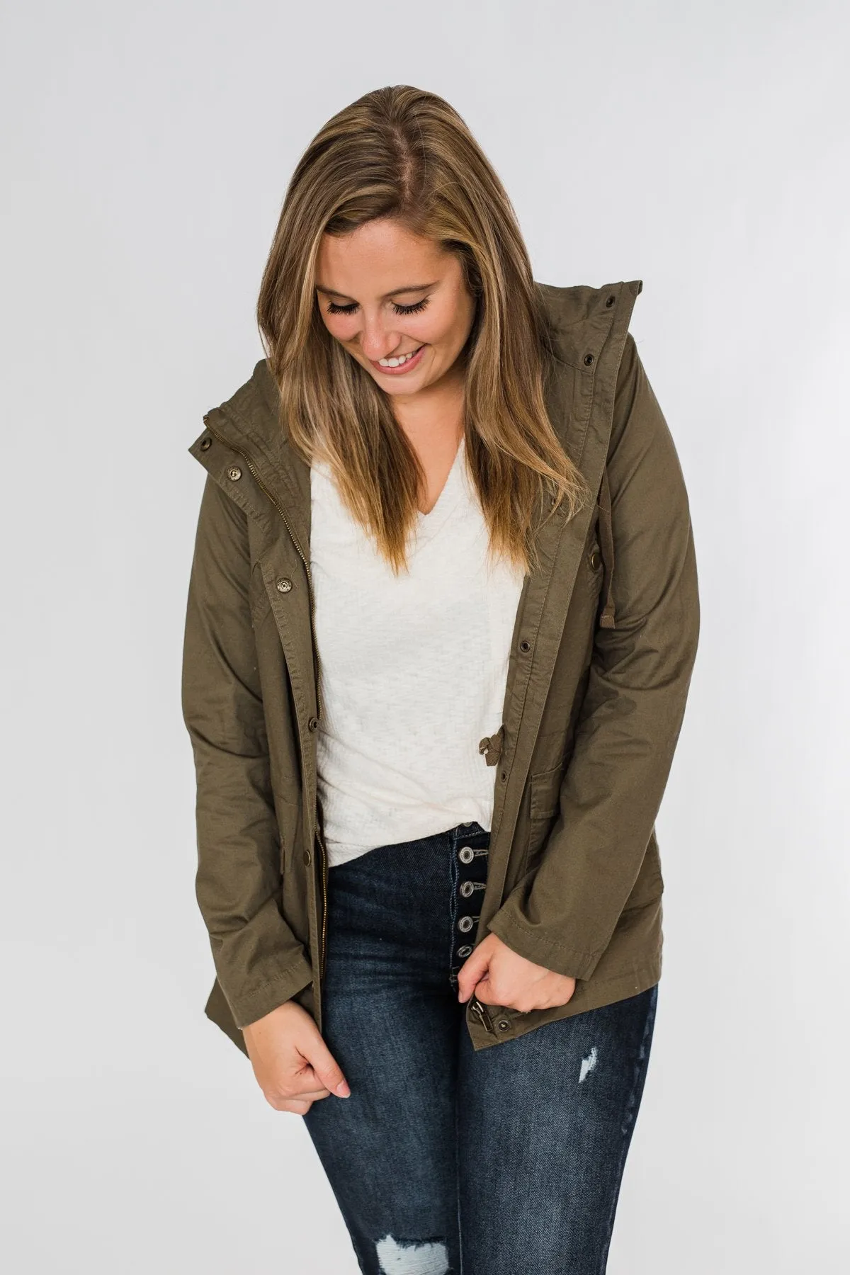 Flannel Lined Hood Utility Jacket- Olive