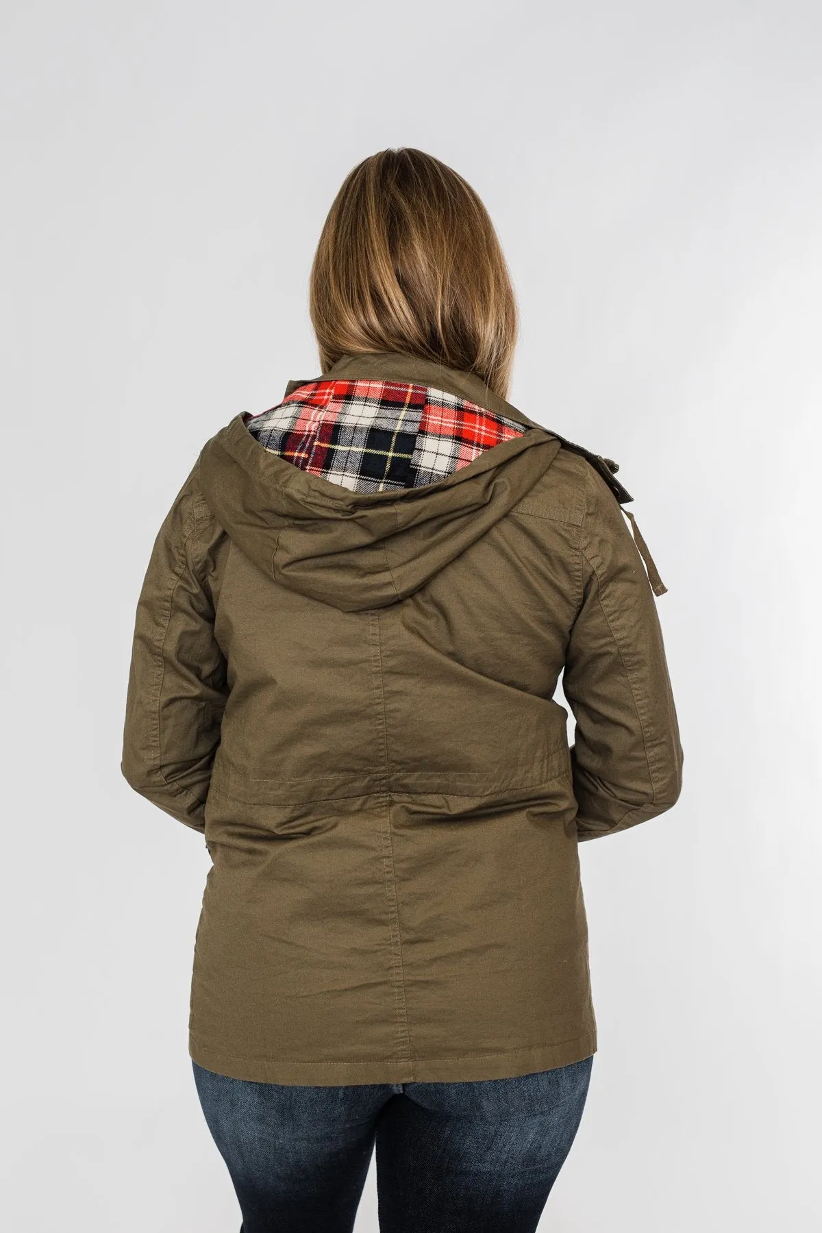 Flannel Lined Hood Utility Jacket- Olive