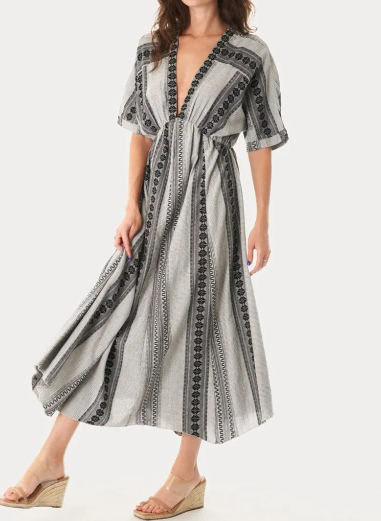 GEO STRIPE SHORT SLEEVE MAXI DRESS