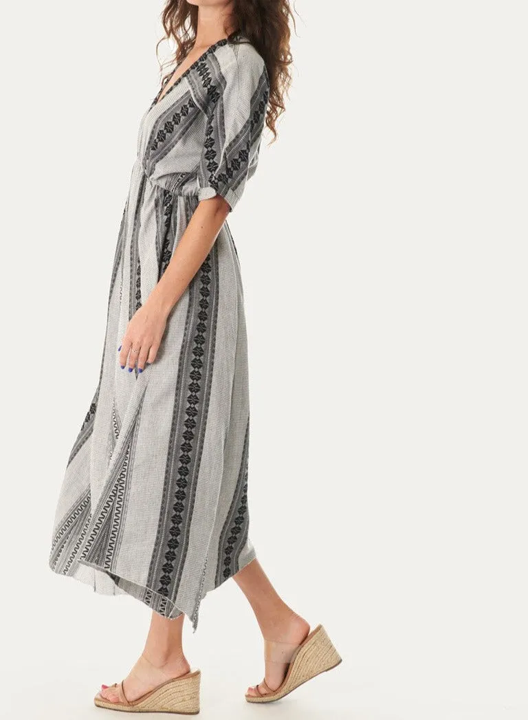 GEO STRIPE SHORT SLEEVE MAXI DRESS