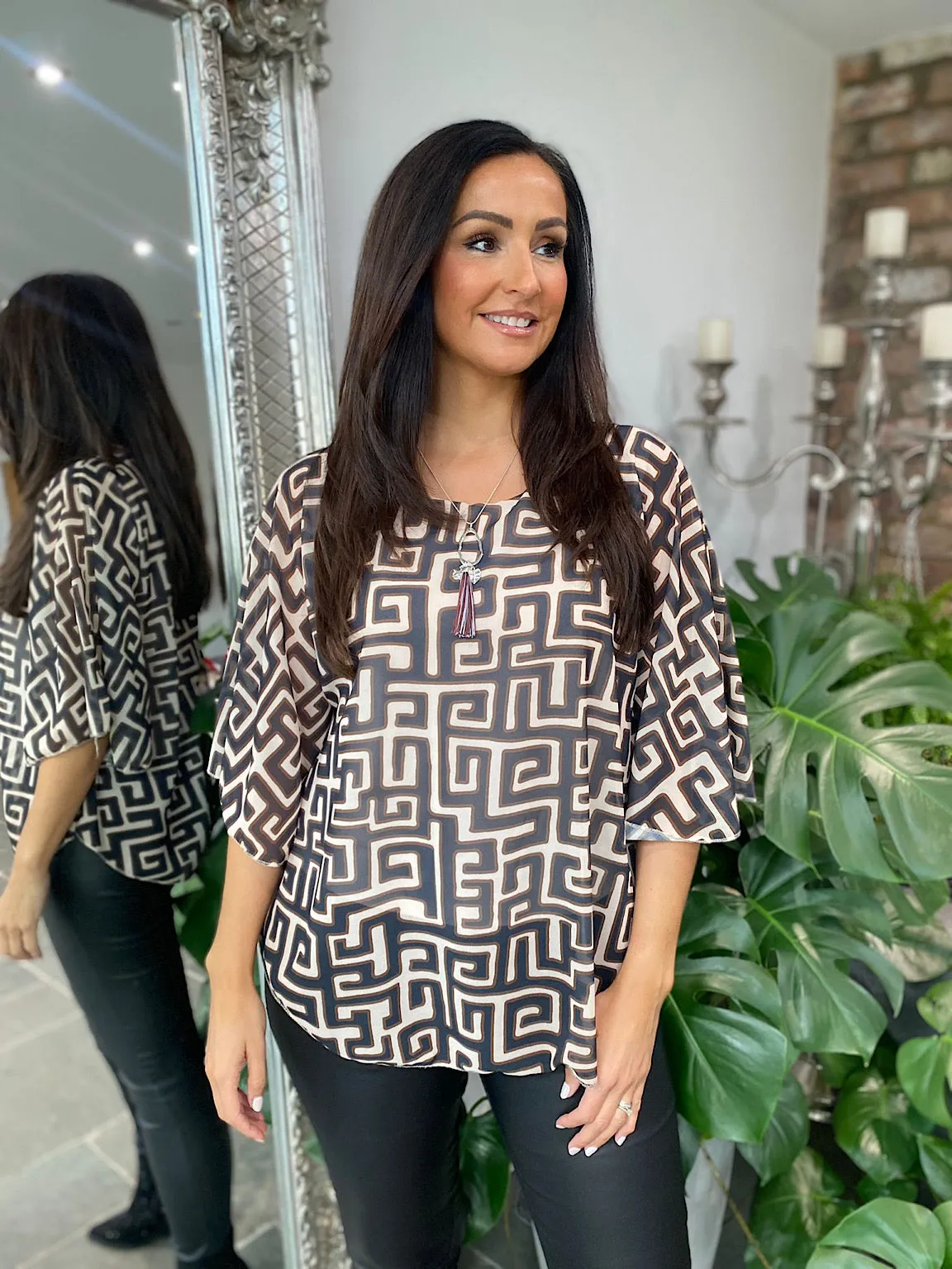 Greek Key Chiffon Blouse Riley