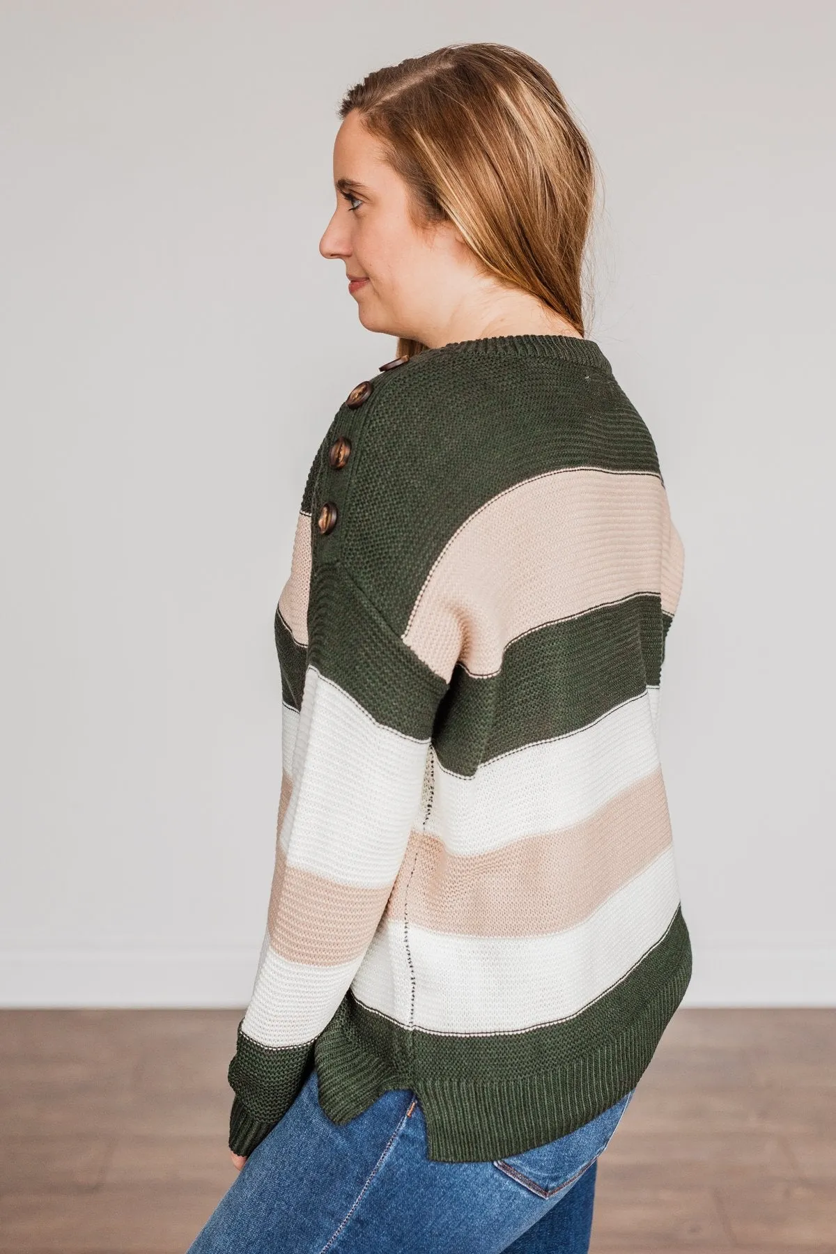 Head In The Game Striped Sweater- Hunter Green & Oatmeal