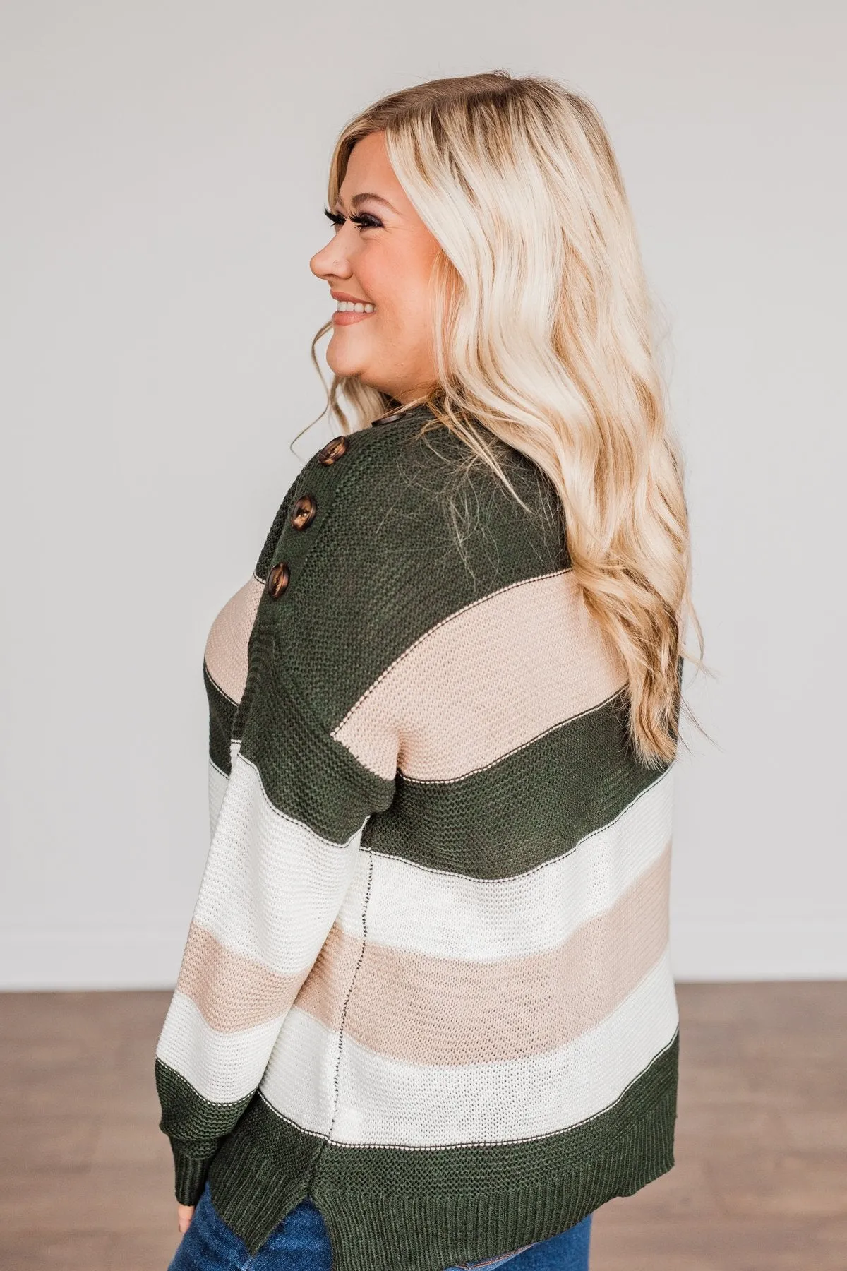 Head In The Game Striped Sweater- Hunter Green & Oatmeal