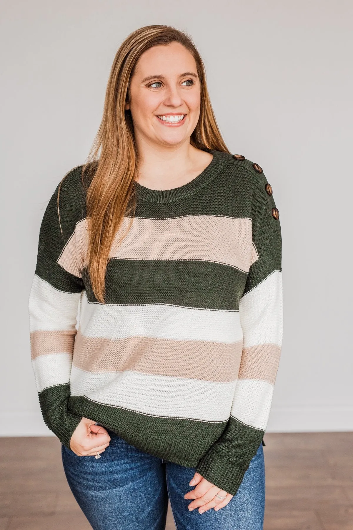 Head In The Game Striped Sweater- Hunter Green & Oatmeal