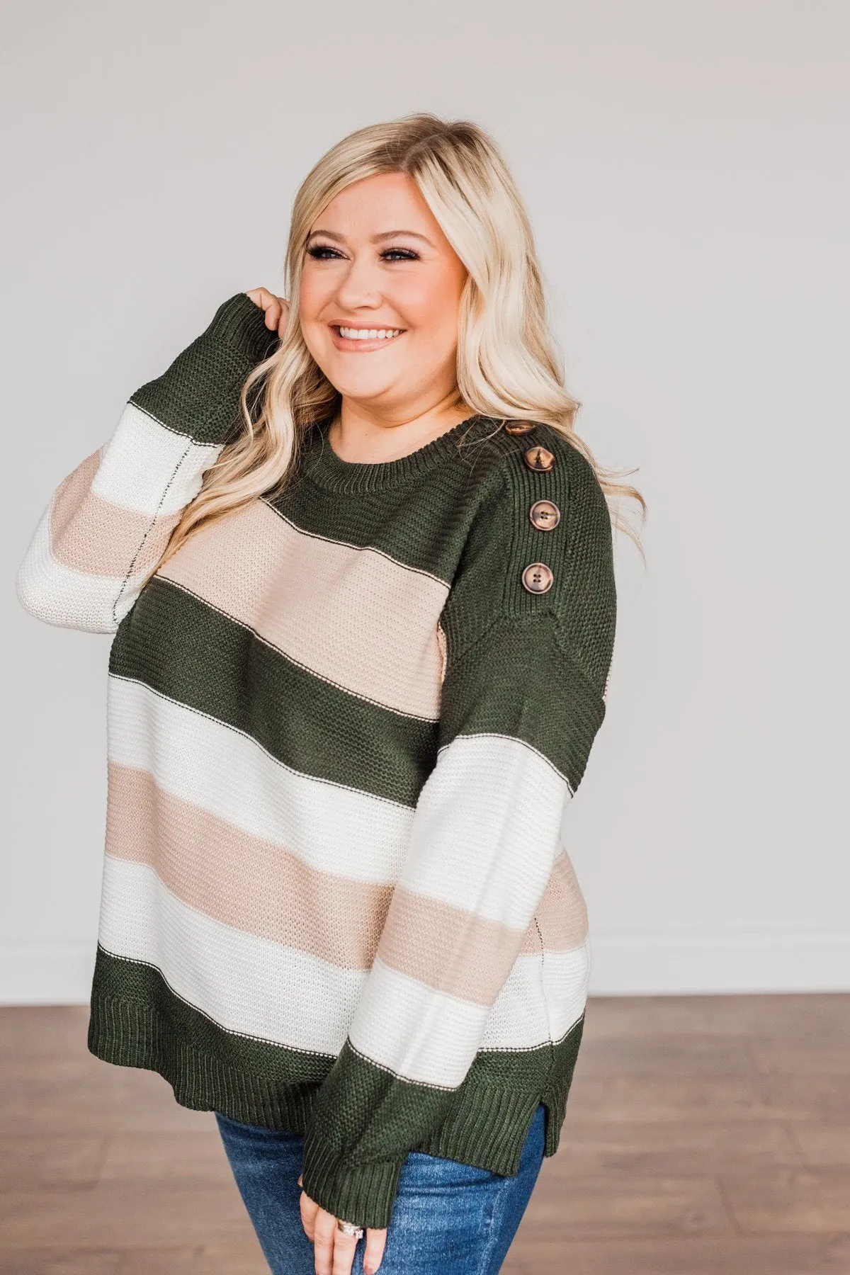 Head In The Game Striped Sweater- Hunter Green & Oatmeal