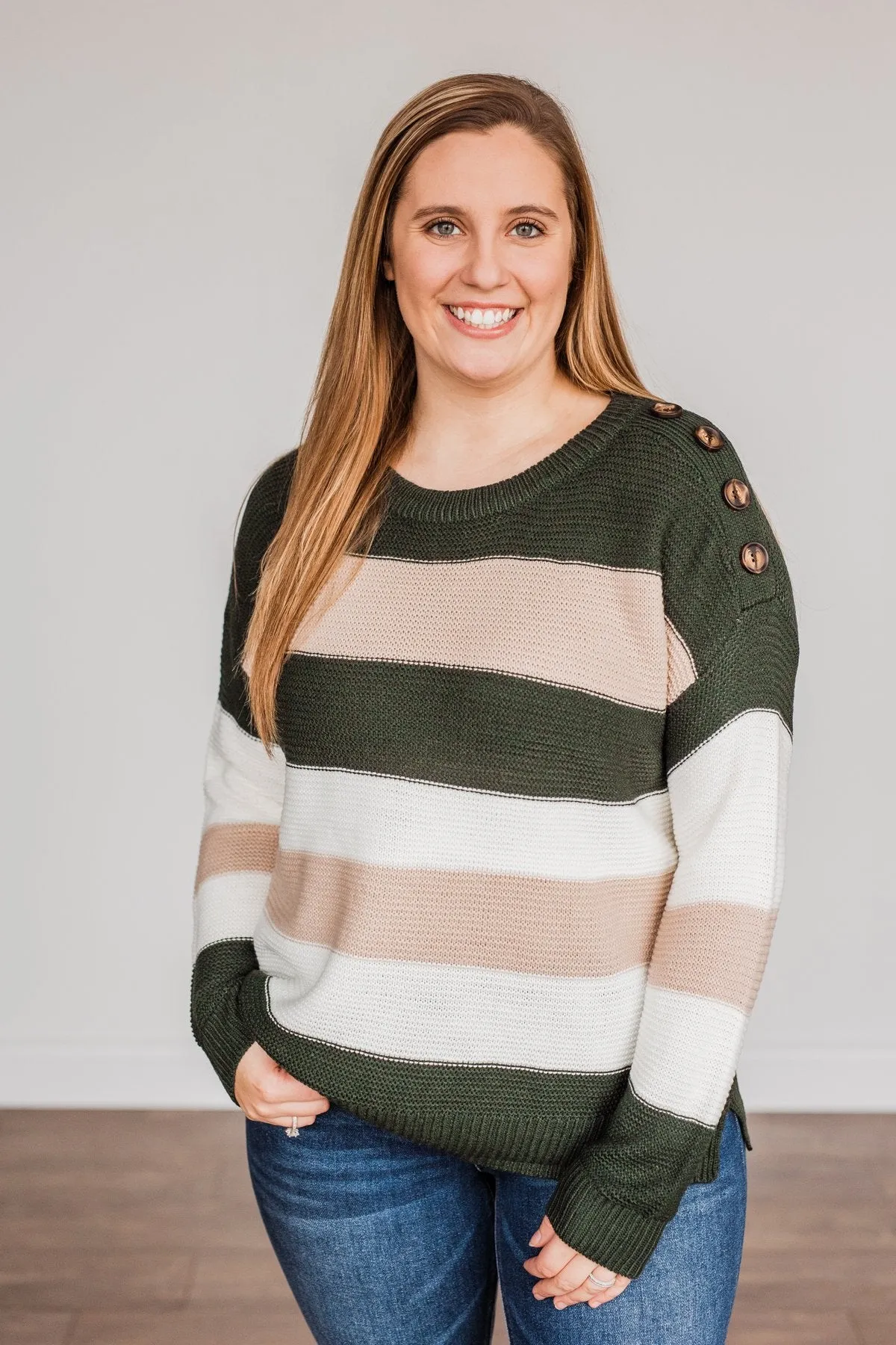 Head In The Game Striped Sweater- Hunter Green & Oatmeal