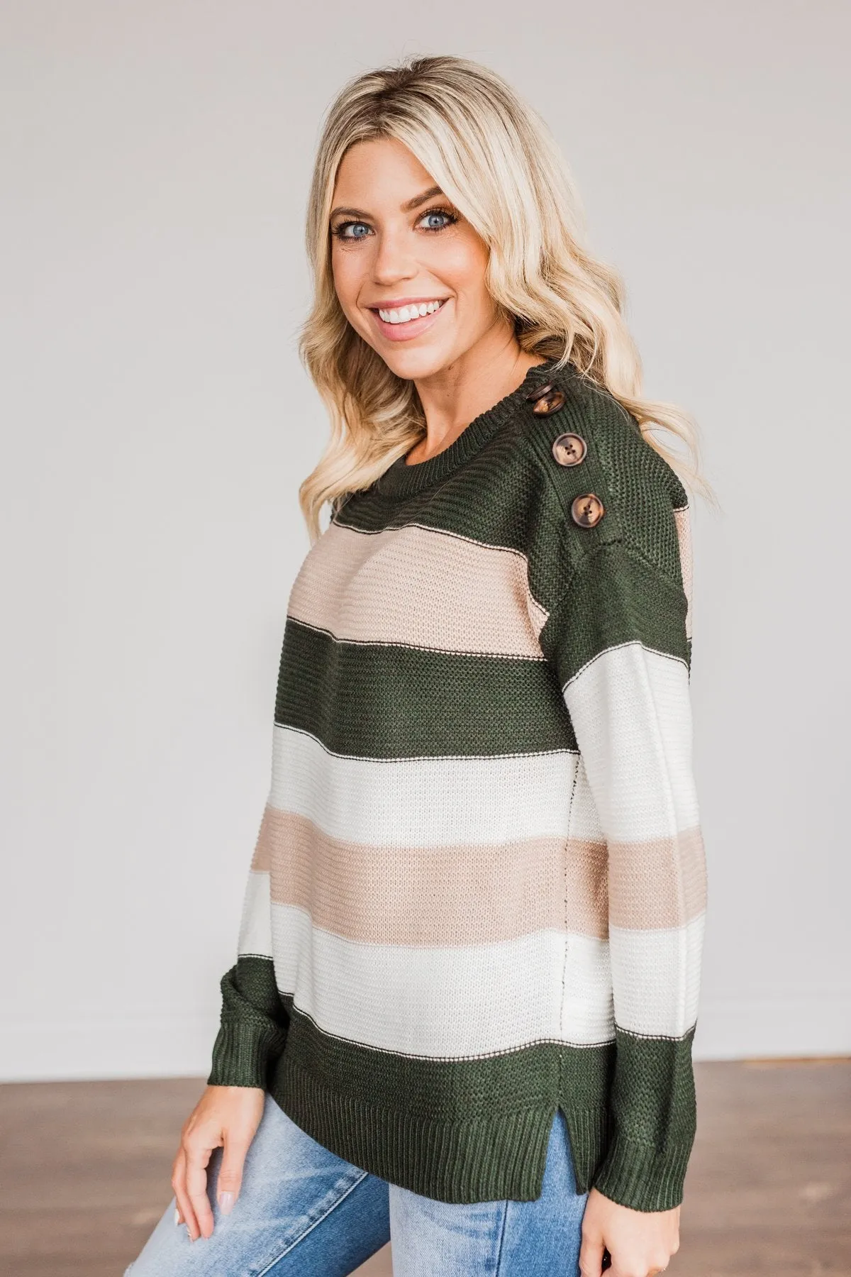 Head In The Game Striped Sweater- Hunter Green & Oatmeal