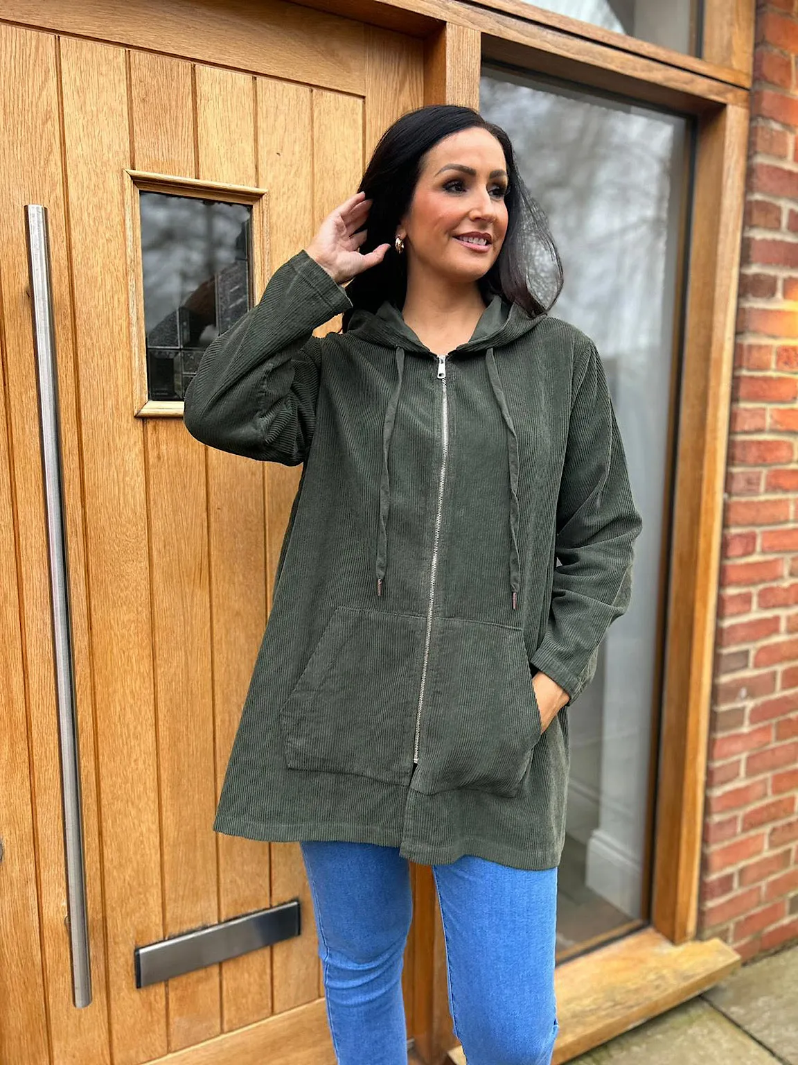 Khaki Corduroy Hooded Jacket Fiona