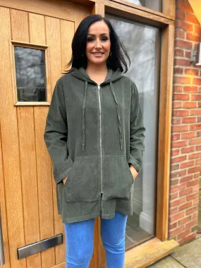 Khaki Corduroy Hooded Jacket Fiona