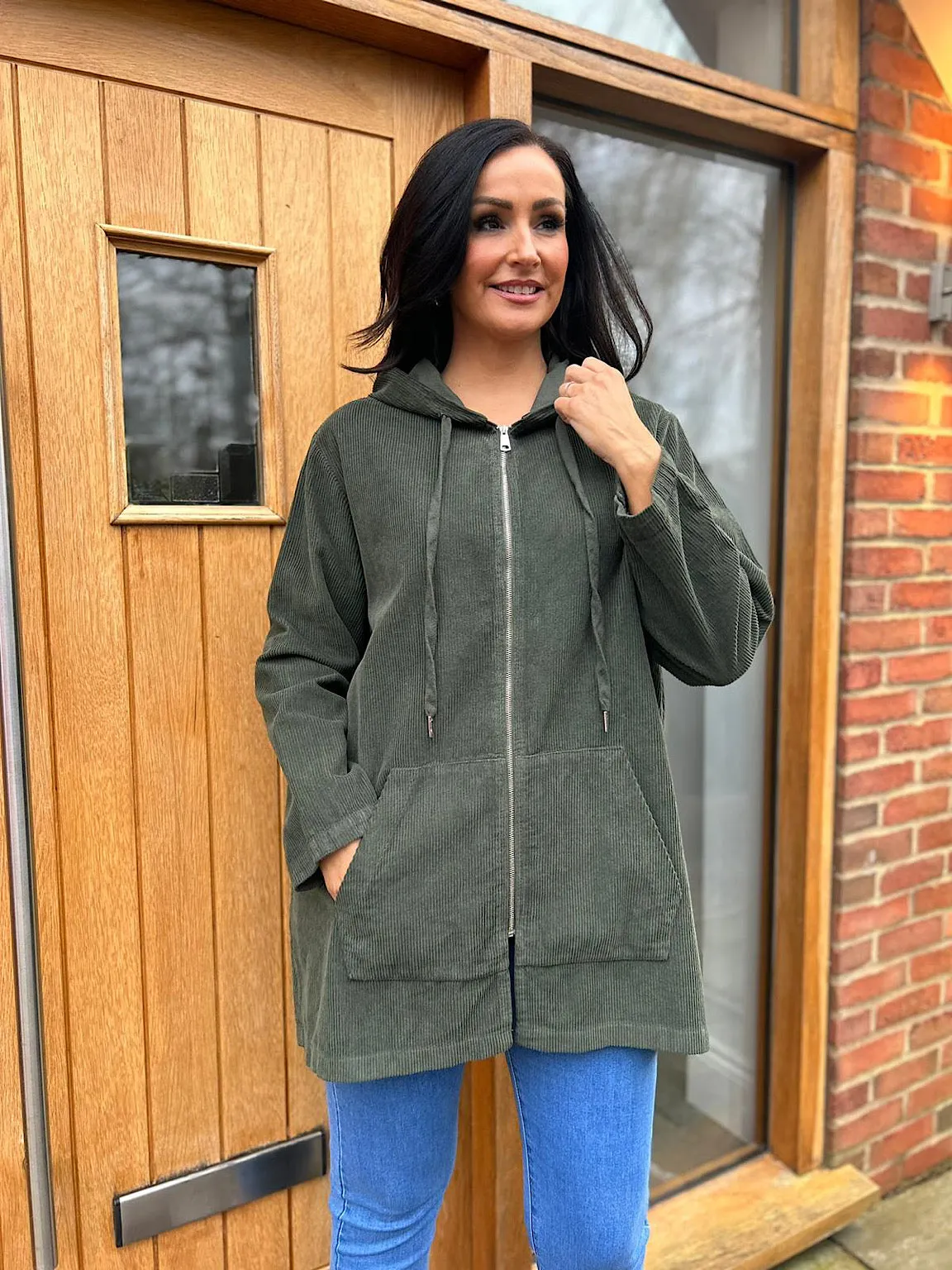 Khaki Corduroy Hooded Jacket Fiona