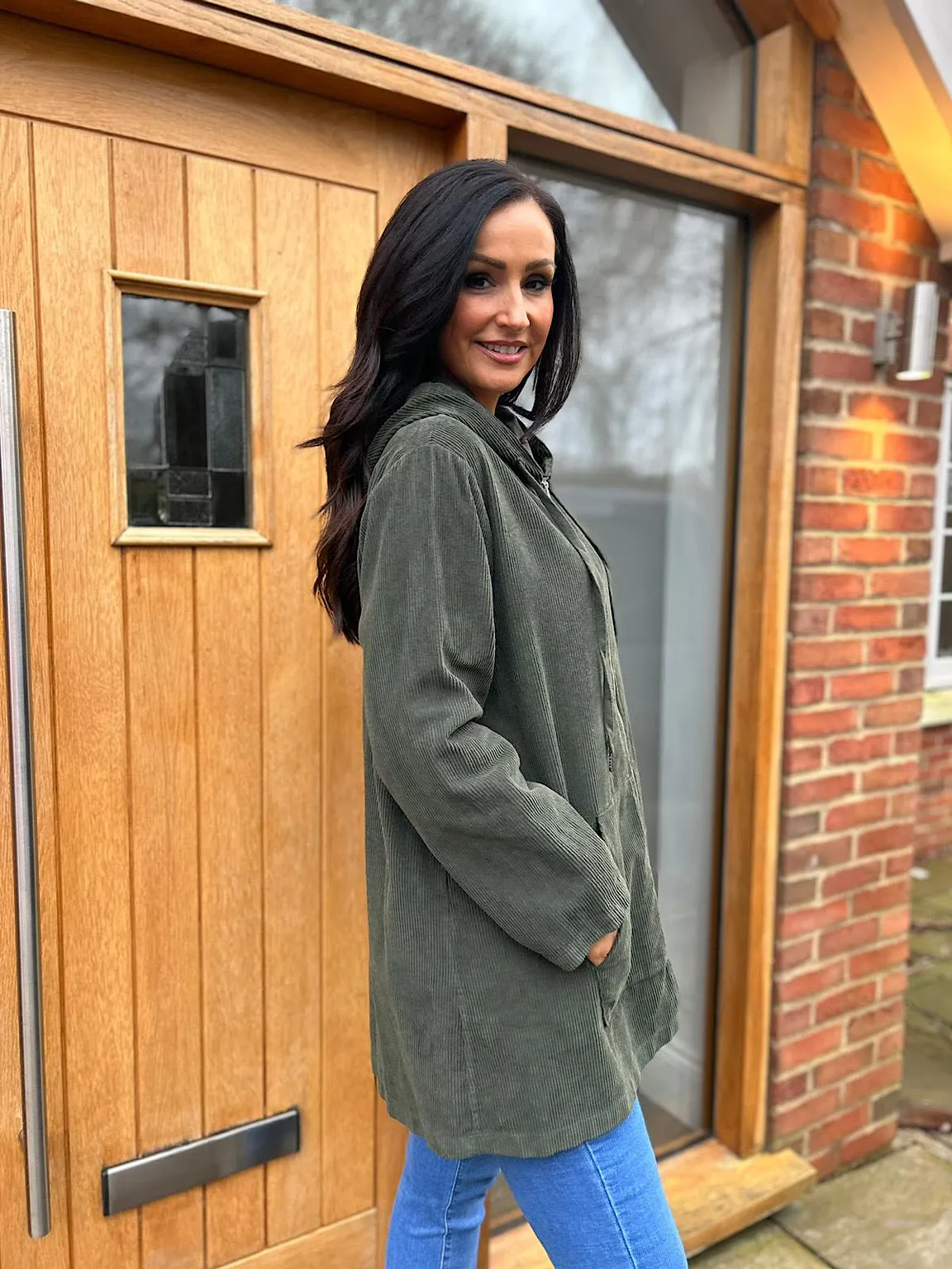 Khaki Corduroy Hooded Jacket Fiona