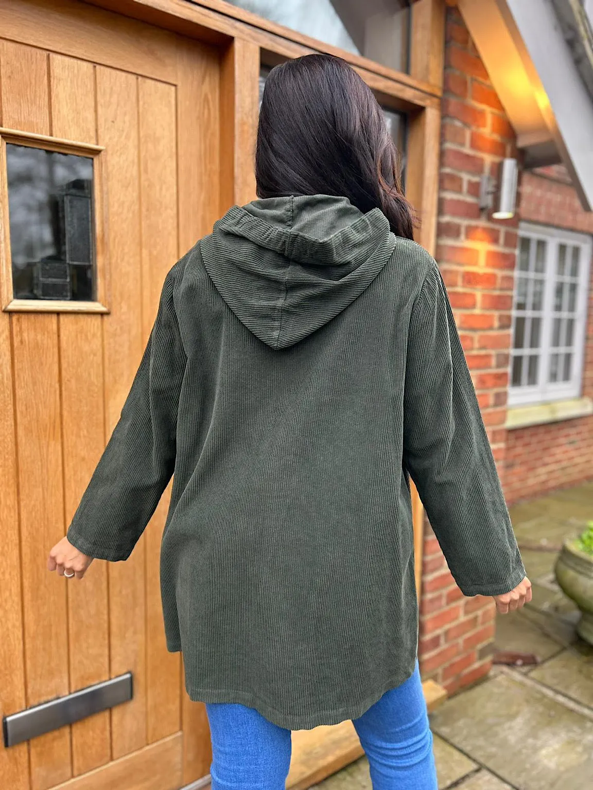 Khaki Corduroy Hooded Jacket Fiona