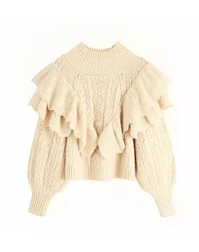 Knitted Ruffle High Neck Jumper