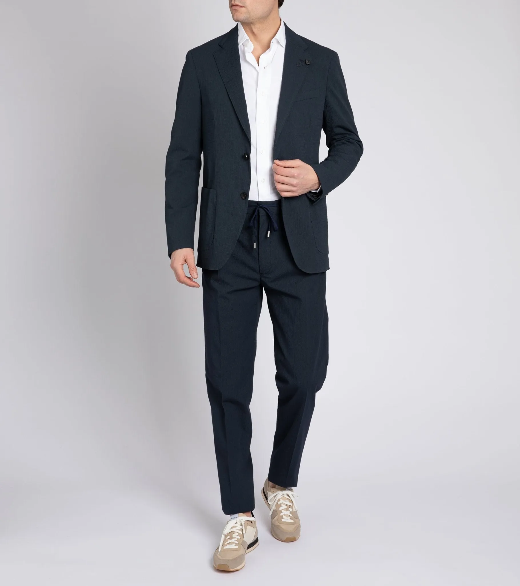 Lardini Cotton Seersucker Suit Jacket: Navy